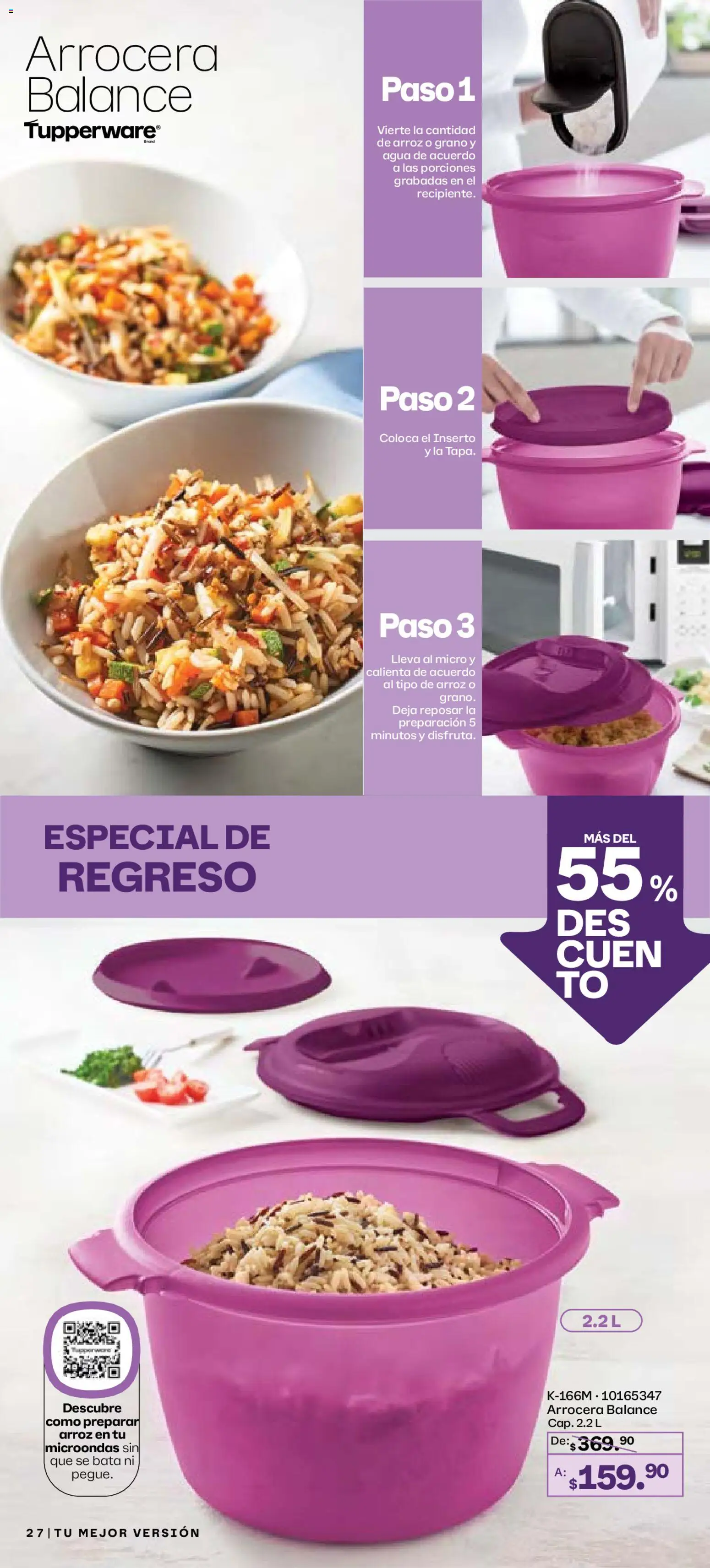 Nuevas ofertas de Tupperware válidas en toda la República Mexicana desde el 29.12.2025. ¡Encuentra las mejores ofertas en Tupperware catálogo! | Página: 27 | Productos: Agua, Arroz, Microondas, Bata