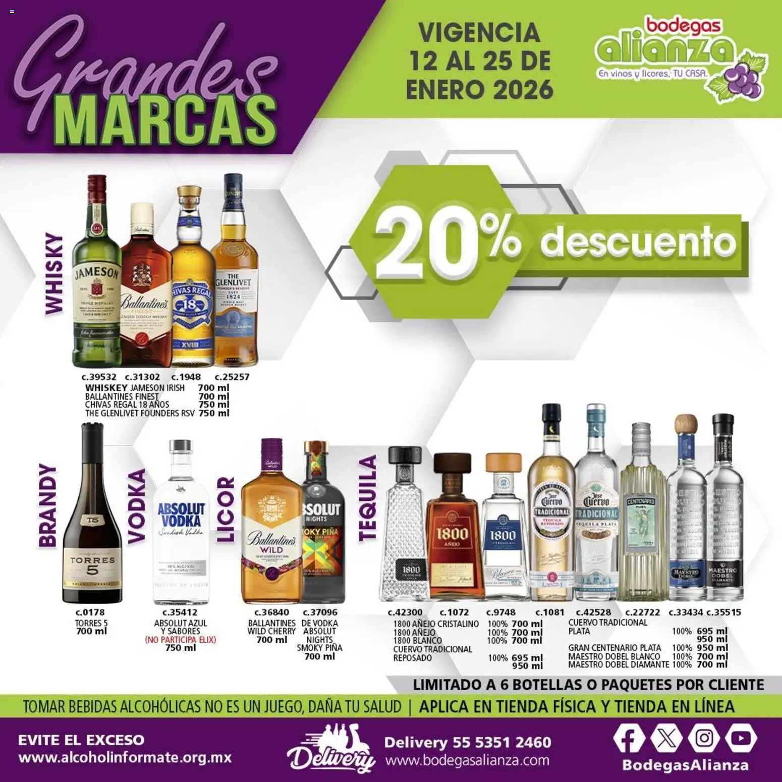Nuevas ofertas de Bodegas Alianza válidas en toda la República Mexicana desde el 12.01.2026. ¡Encuentra las mejores ofertas en Bodegas Alianza catálogo Grandes Marcas! | Página: 5 | Productos: Piña, Tequila, Vodka, Whisky