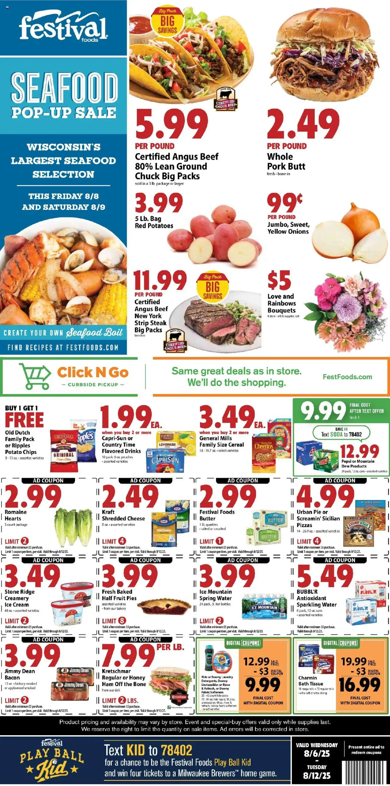 Festival Foods Weekly Ad - valid from 06.08.2025 | Page: 1 | Products: Ridge, Cheese, Cream, Bag