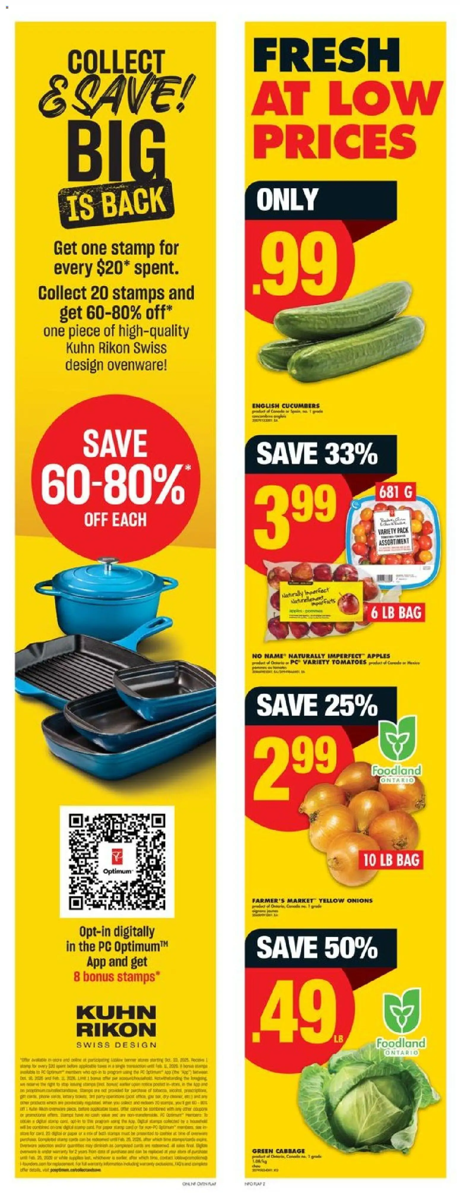 No Frills flyer valid from 23.10.2025 | Page: 2 | Products: Cucumbers, PC, Bag, Apples