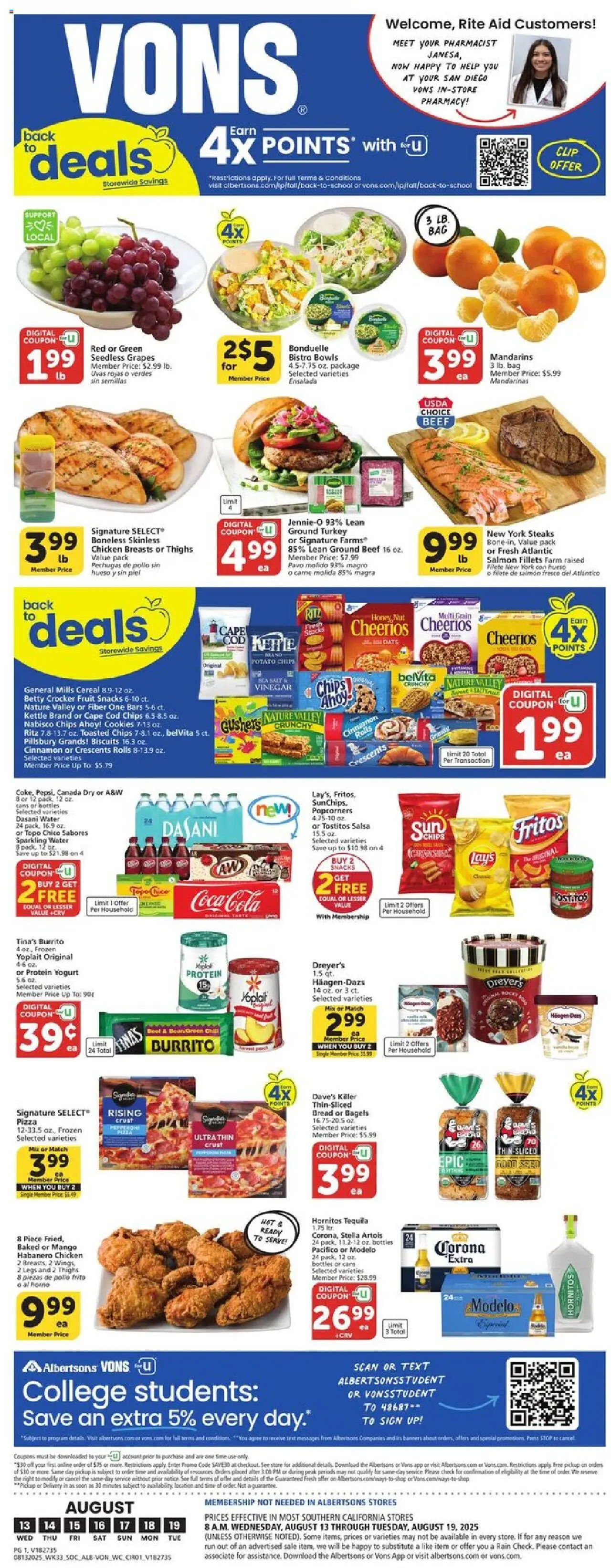 Vons Weekly Ad - valid from 13.08.2025 | Page: 1 | Products: Vinegar, Mandarins, Chips, Kettle
