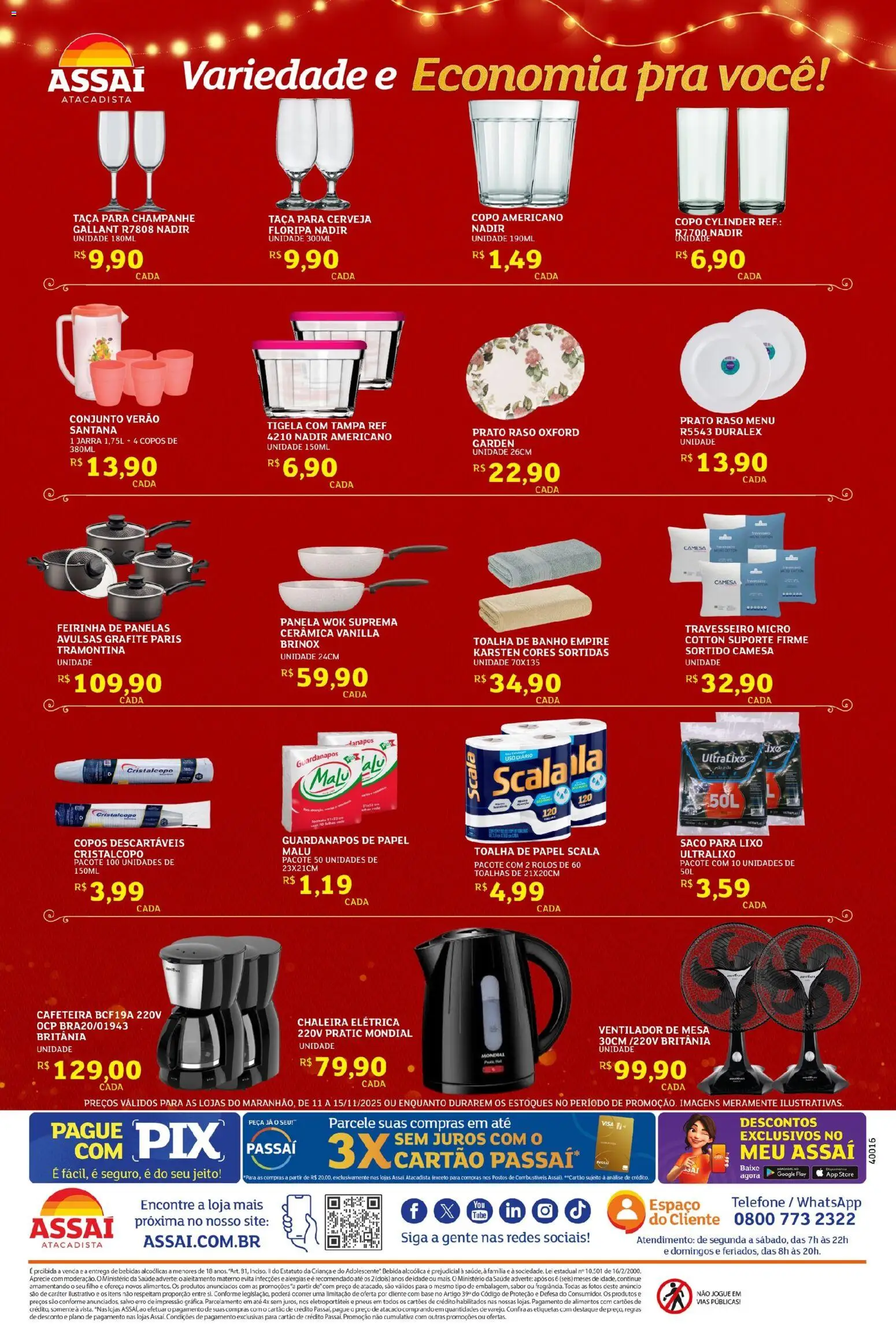 Assaí Atacadista Folheto - válido de 11.11.2025 | Página: 4 | Produtos: Travesseiro, Panela, Telefone, Jarra