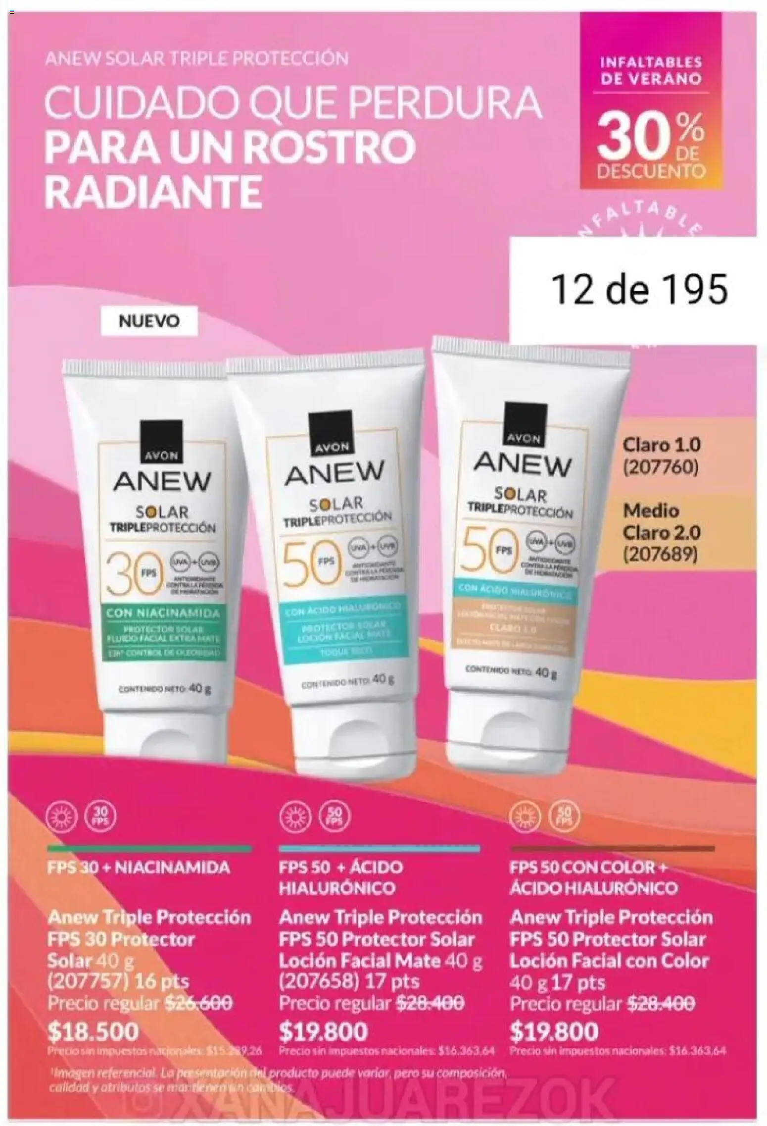 Catálogo AVON Campaña 1/2026 │ válido desde el 01.01.2026 | Página: 10 | Productos: Mate, Protector solar, Loción, Radiante