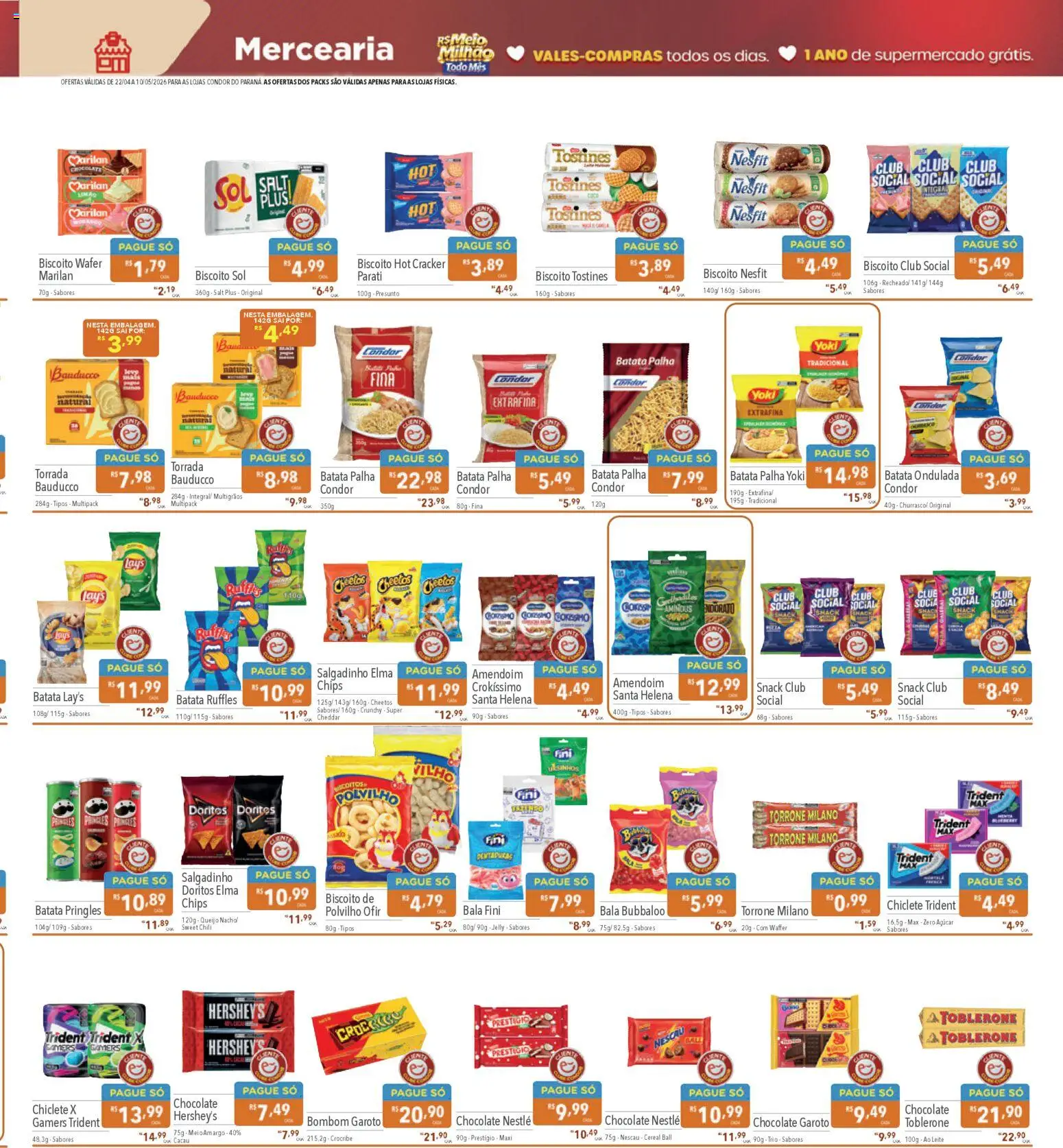 Supermercados Condor Folheto - válido de 22.04.2026 | Página: 7 | Produtos: Polvilho, Chocolate, Batata, Chiclete