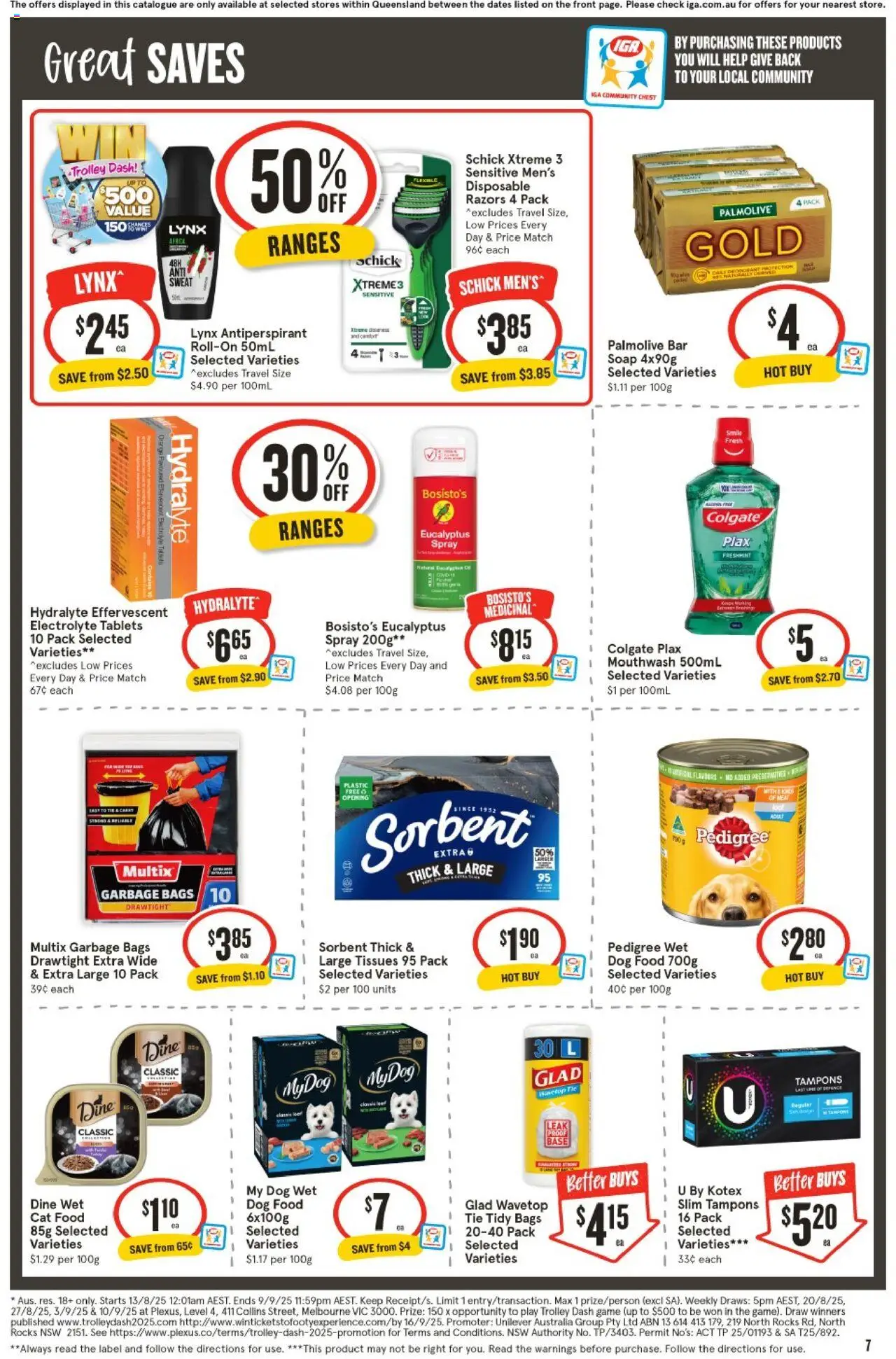 IGA catalogue - valid from 20.08.2025 | Page: 7 | Products: Garbage bags, Deodorant, Trolley, Tablets