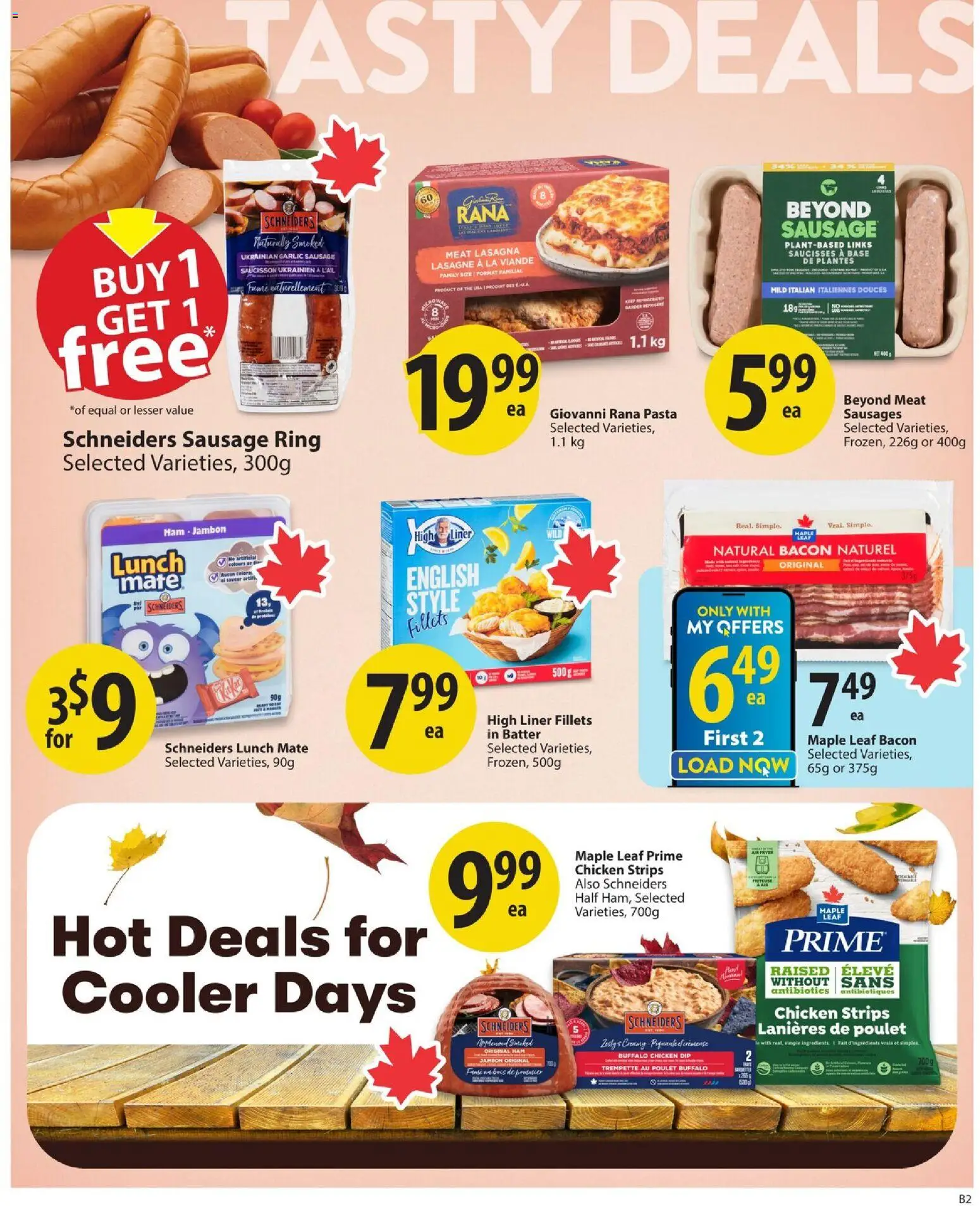 Save on foods flyer valid from 23.10.2025 | Page: 9 | Products: Pasta, Ham, Chicken