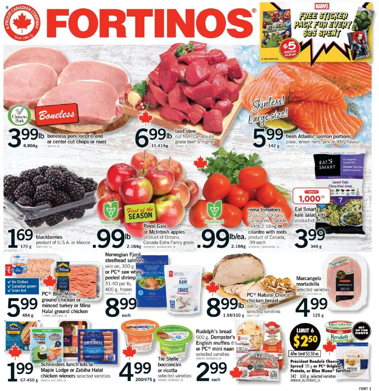 Fortinos flyer valid from 11.09.2025 | Page: 1 | Products: Salad, Cheese, Apples, Tomatoes