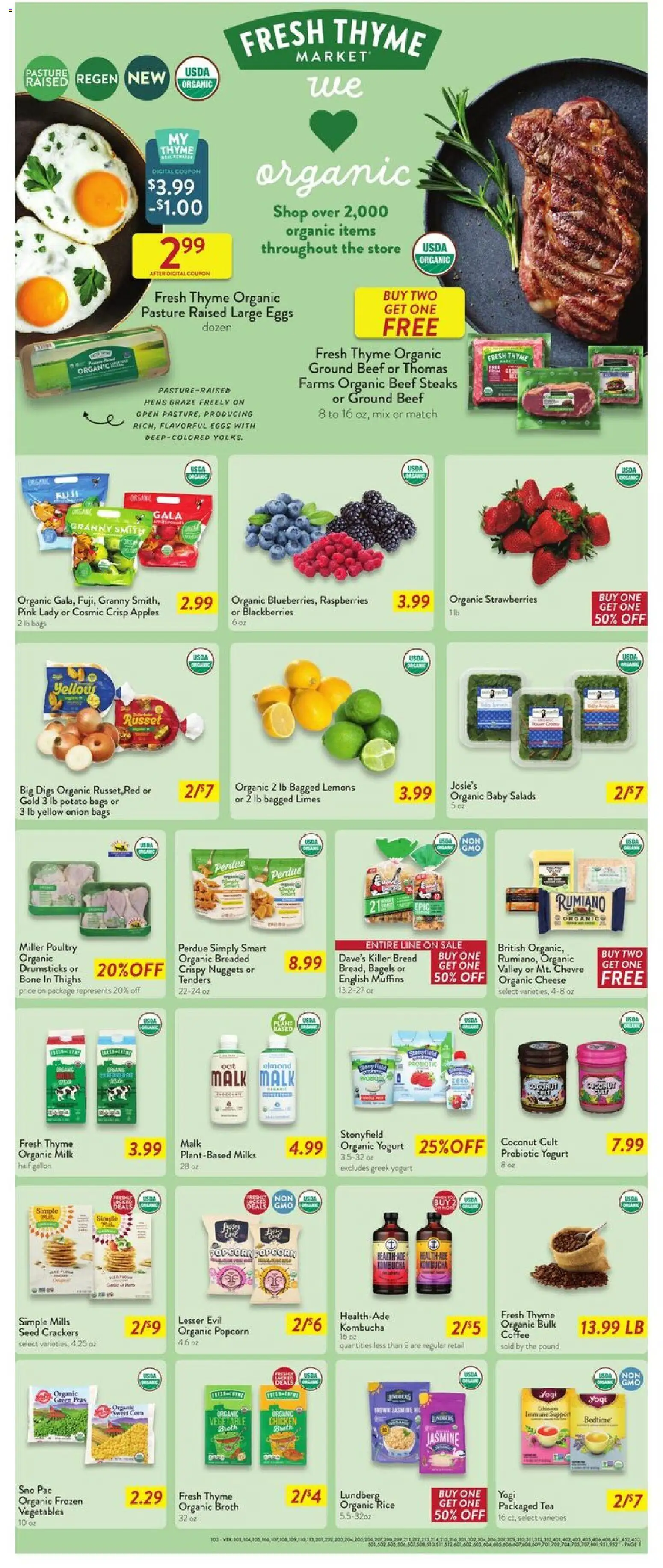 Fresh Thyme Weekly Ad - IA - valid from 14.01.2026 | Page: 2 | Products: Yogurt, Eggs, Bread, Coffee