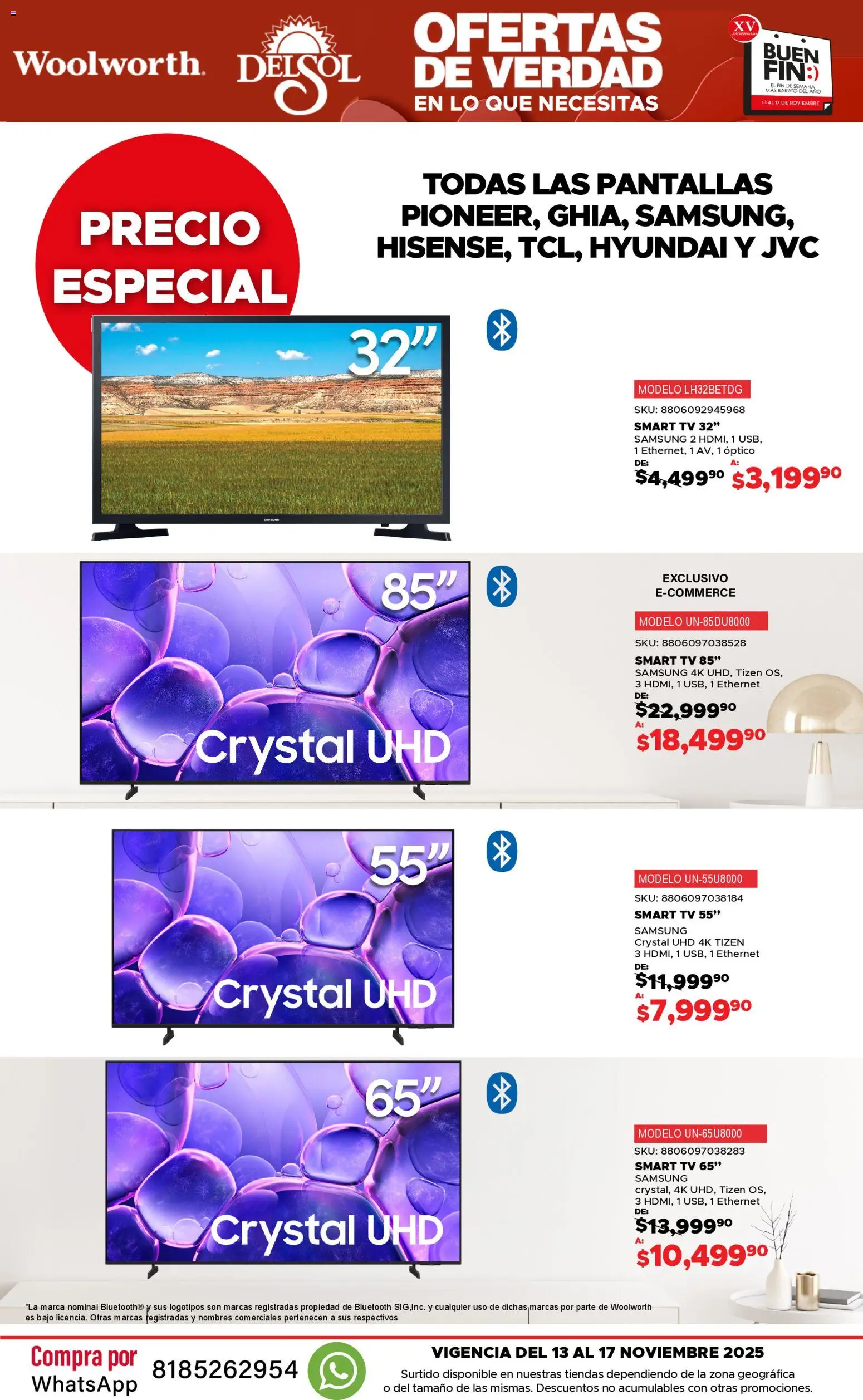 Nuevas ofertas de Del Sol y Woolworth válidas en toda la República Mexicana desde el 13.11.2025. ¡Encuentra las mejores ofertas en Del Sol y Woolworth Buen fin! | Página: 15 | Productos: Pantallas