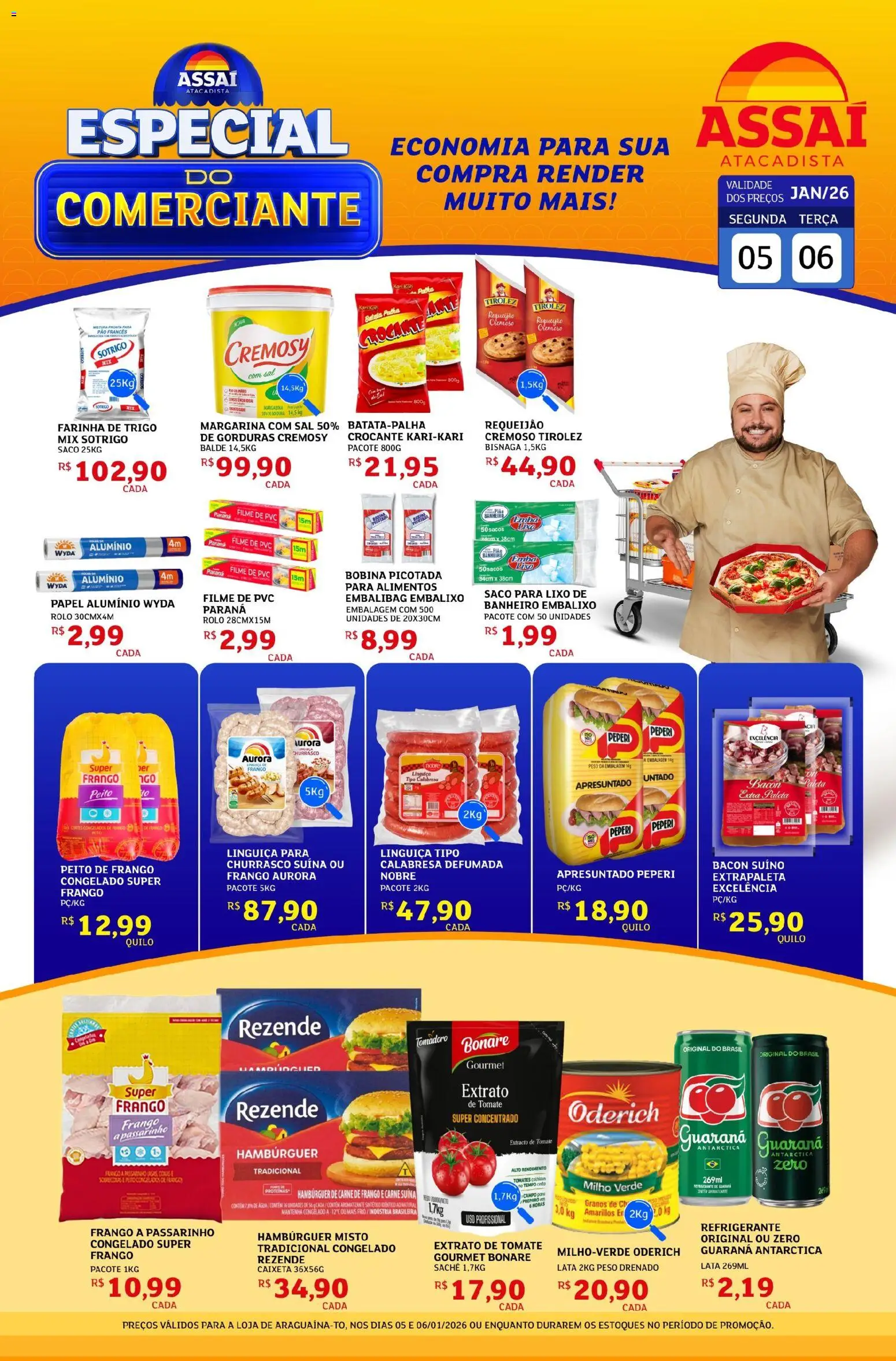 Assaí Atacadista Folheto - válido de 05.01.2026 | Página: 1 | Produtos: Farinha de trigo, Frango, Peito de frango, Balde