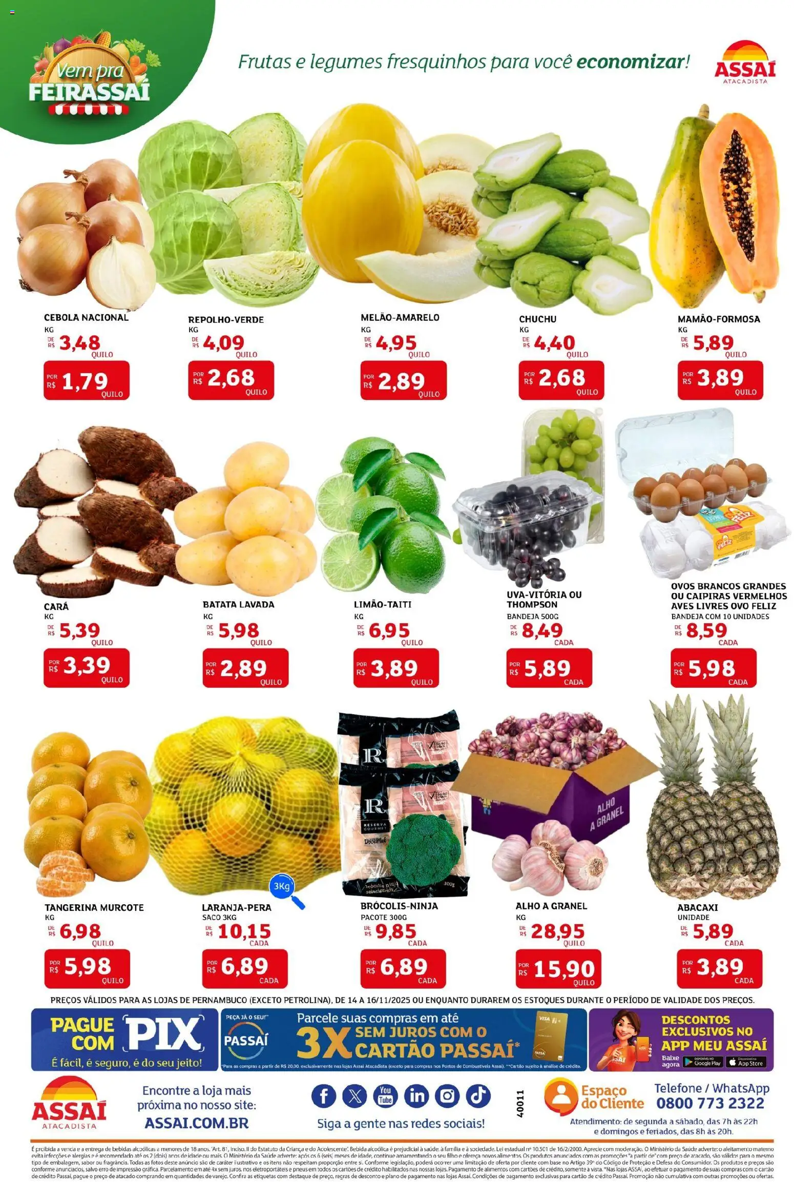 Assaí Atacadista Folheto - válido de 14.11.2025 | Página: 3 | Produtos: Cebola, Base, Bebida, Batata