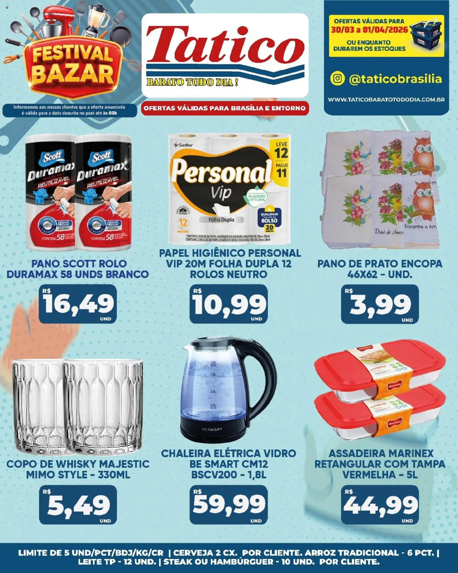 Tatico Folheto - válido de 30.03.2026 | Página: 2 | Produtos: Chaleira elétrica, Leite, Pano de prato, Arroz