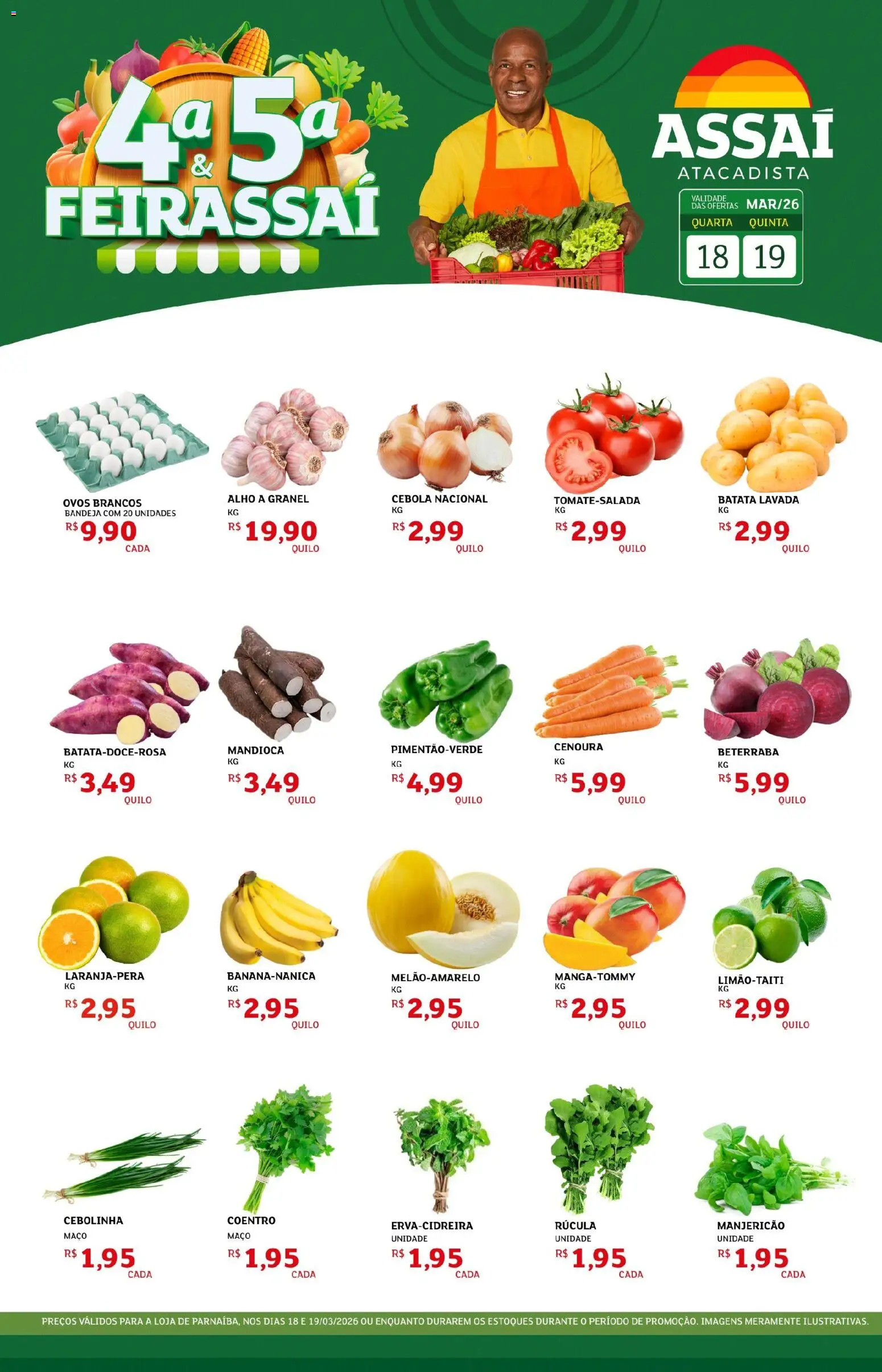 Assaí Atacadista Folheto - válido de 18.03.2026 | Página: 1 | Produtos: Rúcula, Ovos, Cenoura, Batata