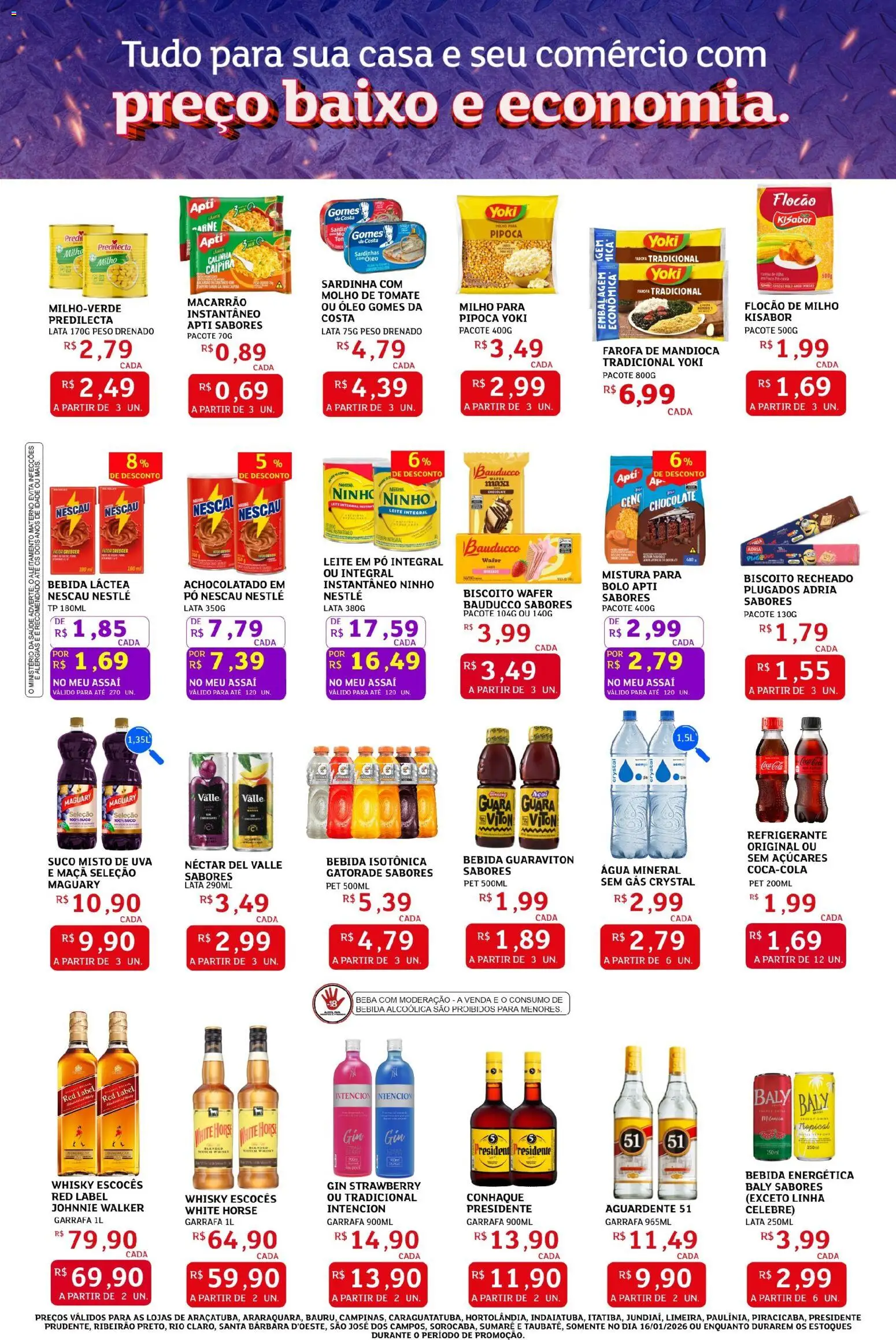 Assaí Atacadista Folheto - válido de 16.01.2026 | Página: 2 | Produtos: Leite integral, Suco, Gin, Açaí