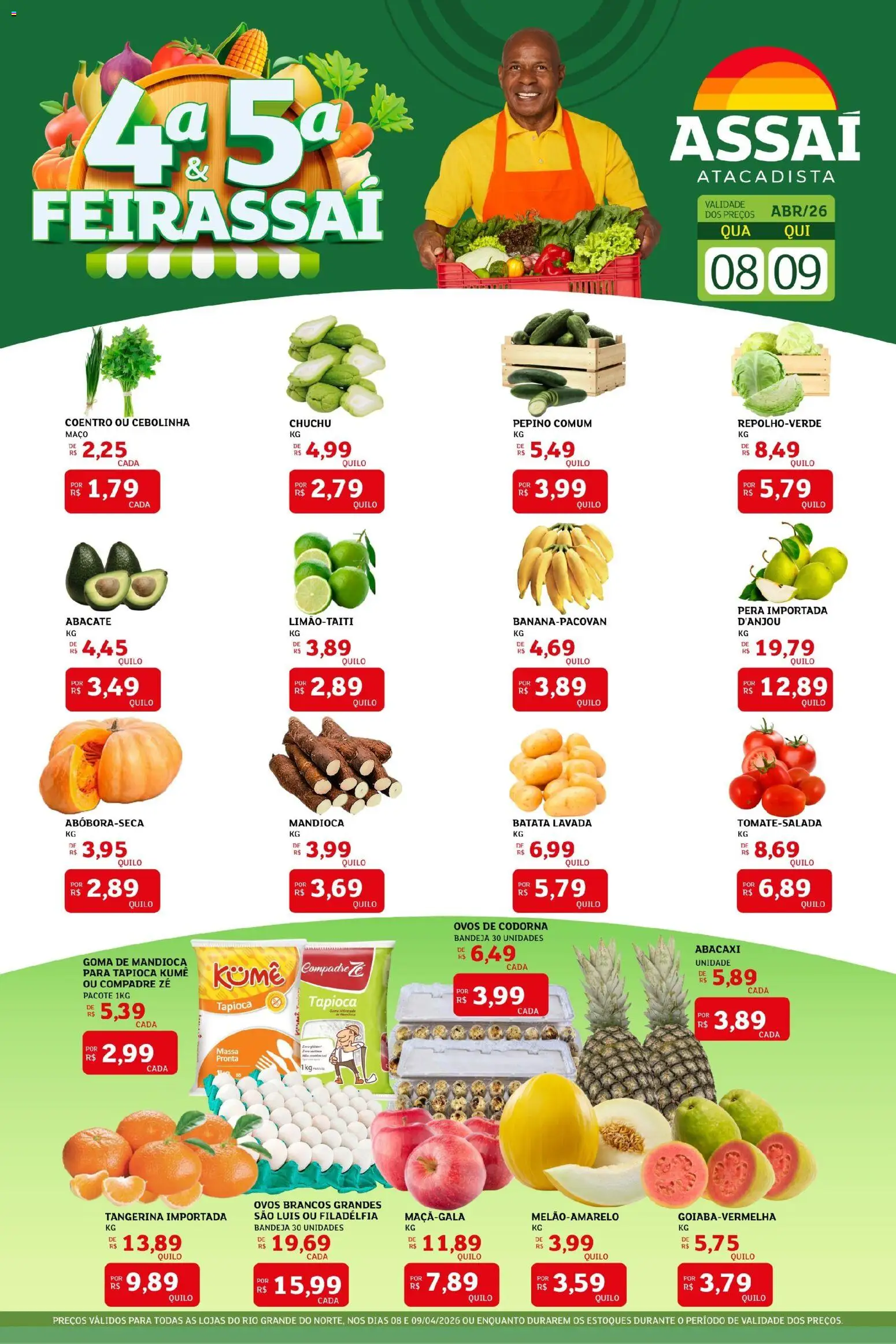 Assaí Atacadista Folheto - válido de 08.04.2026 | Página: 1 | Produtos: Chuchu, Abacaxi, Massa, Batata