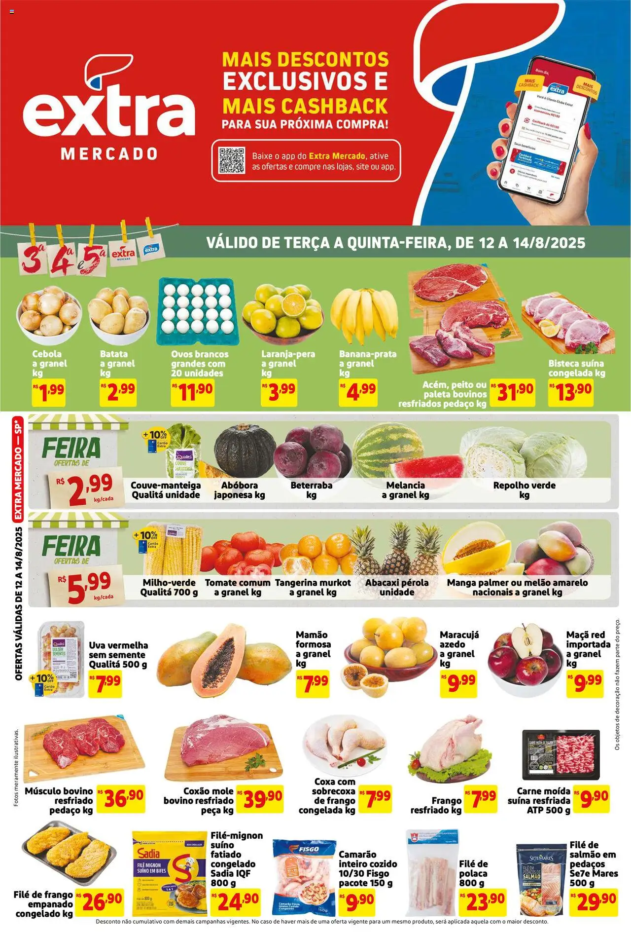 Extra Folheto - válido de 12.08.2025 | Página: 1 | Produtos: Melancia, Ovos, Carne, Abacaxi