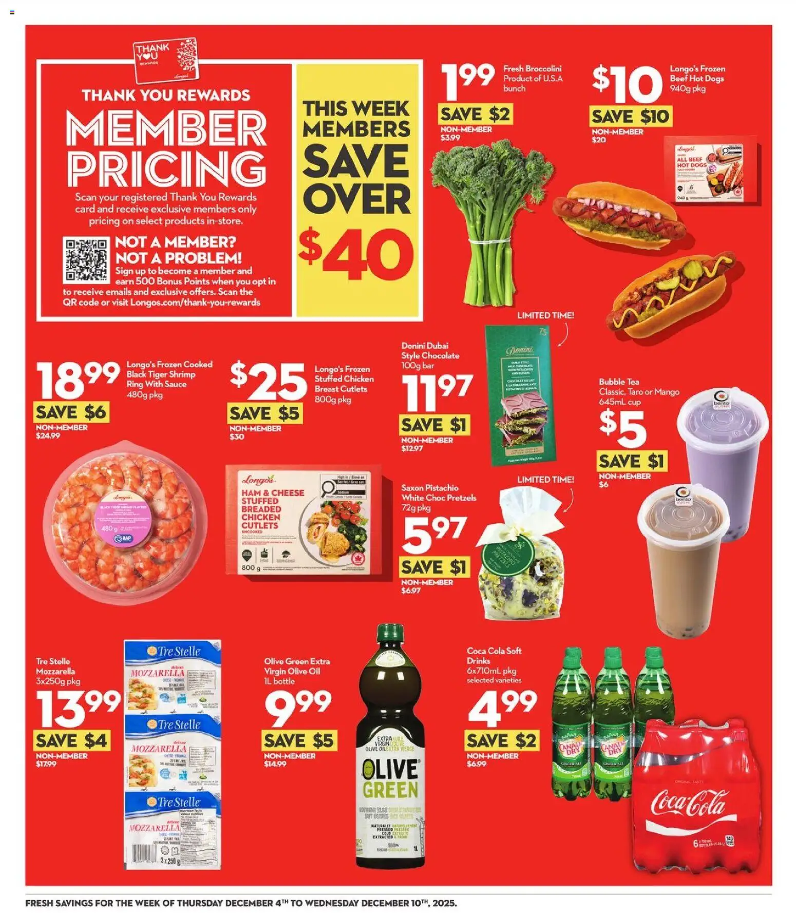 Longo's flyer valid from 04.12.2025 | Page: 4 | Products: Tea, Cheese, Chocolate, Chicken