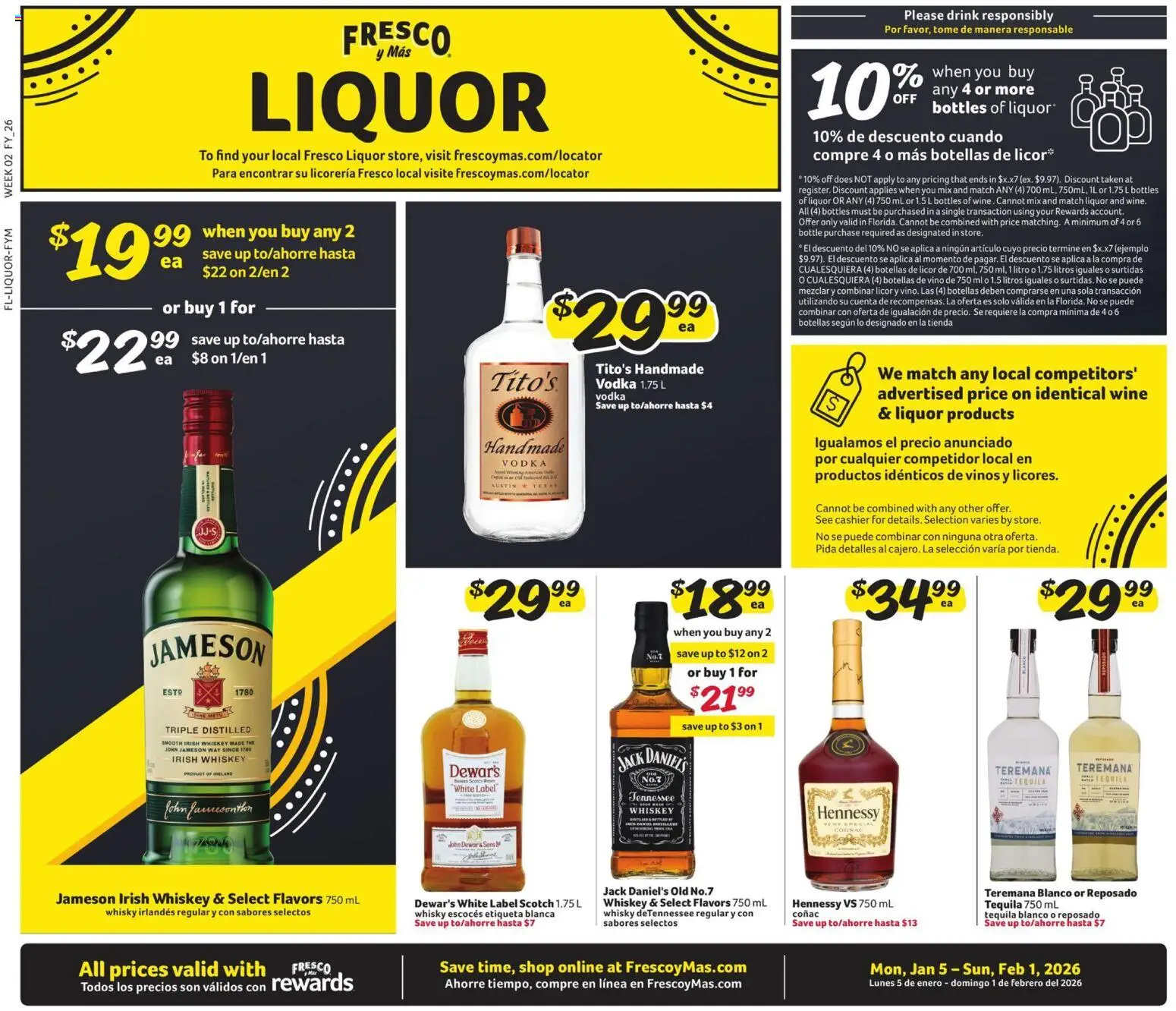Fresco y Más Alcohol Flyer - valid from 05.01.2026 | Page: 1 | Products: Wine, Vodka, Whiskey