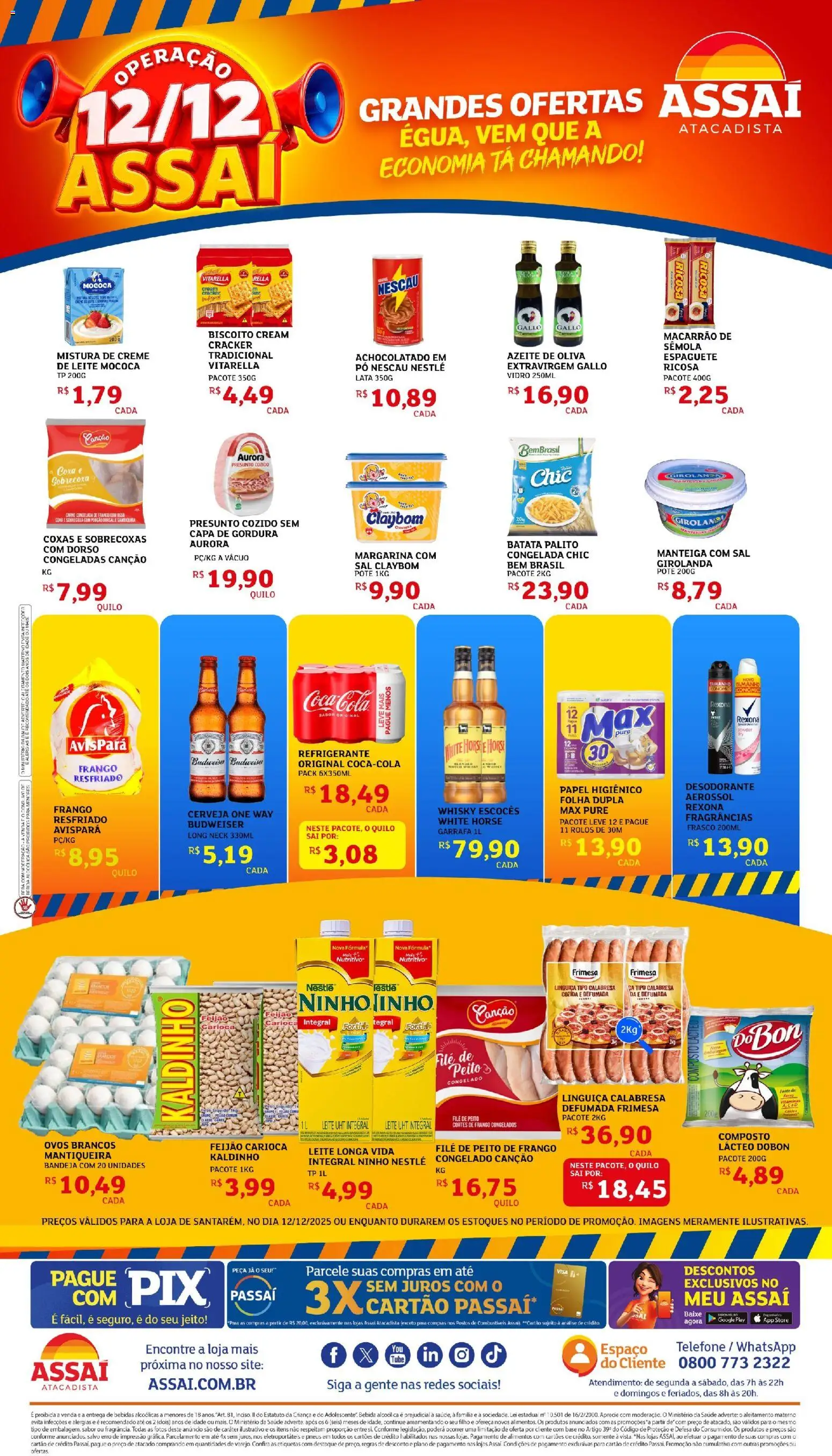 Assaí Atacadista Folheto - válido de 12.12.2025 | Página: 1 | Produtos: Leite, Presunto, Cerveja, Macarrão
