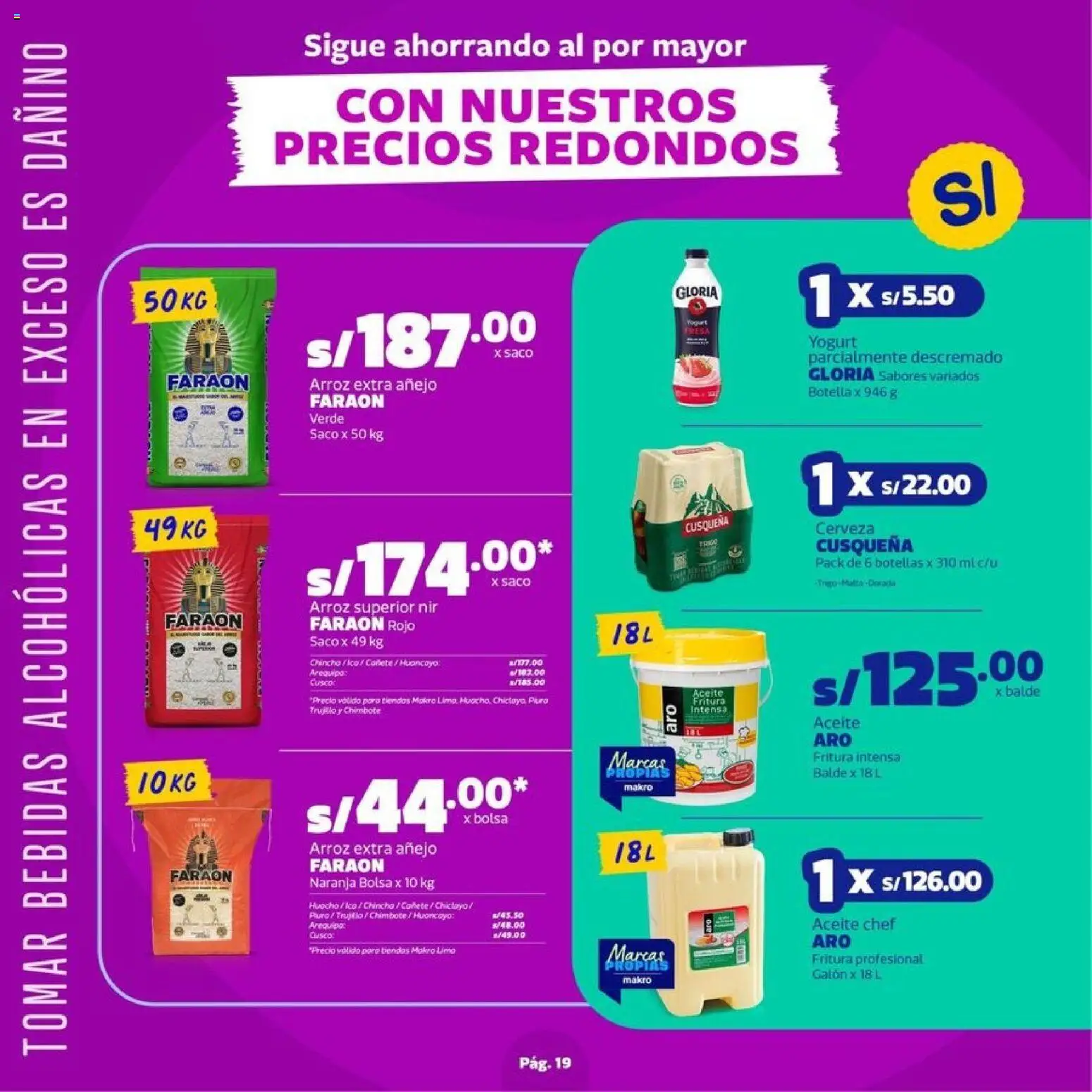 Catálogo Makro válido desde 23.04.2026 | Página: 19 | Productos: Yogurt, Cerveza, Saco, Bolsa