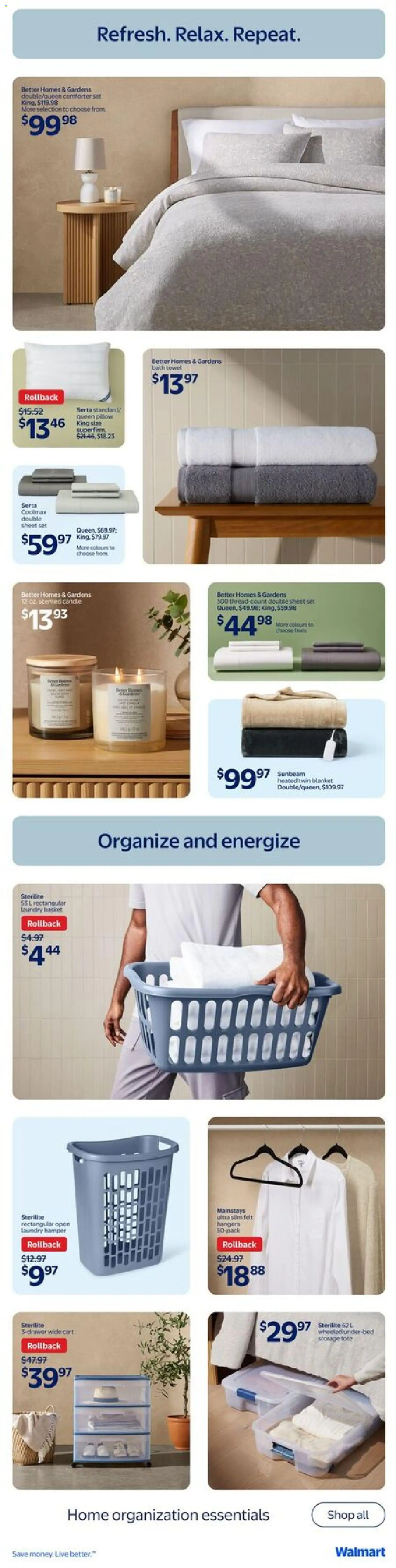 Walmart flyer valid from 01.01.2026 | Page: 9 | Products: Bed, Blanket, Bath, Basket