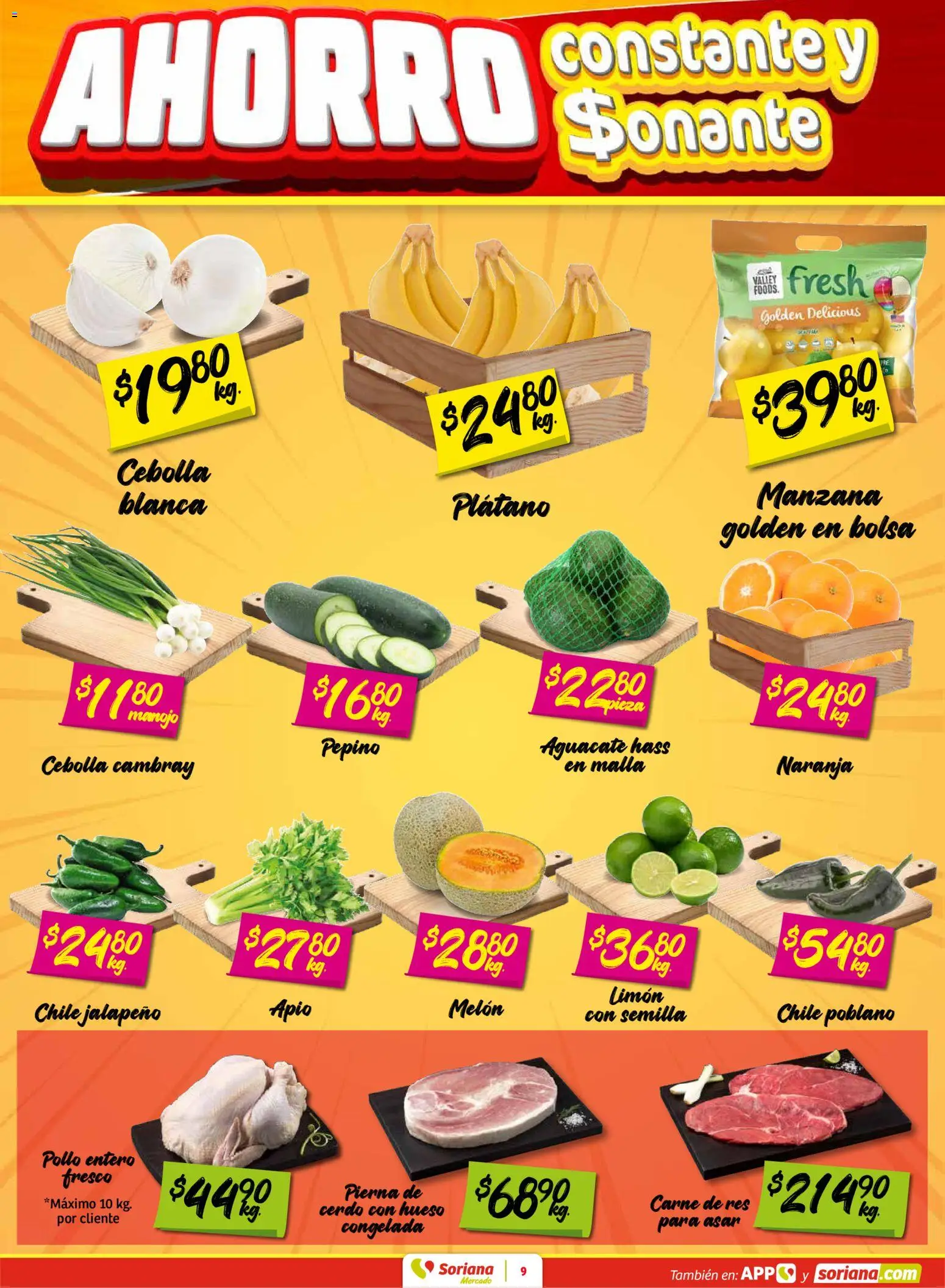 Nuevas ofertas de Soriana válidas en toda la República Mexicana desde el 19.02.2026. ¡Encuentra las mejores ofertas en Soriana - Fin de Semana Mercado: Saltillo y Torreón! | Página: 9 | Productos: Cebolla, Aguacate, Res, Malla