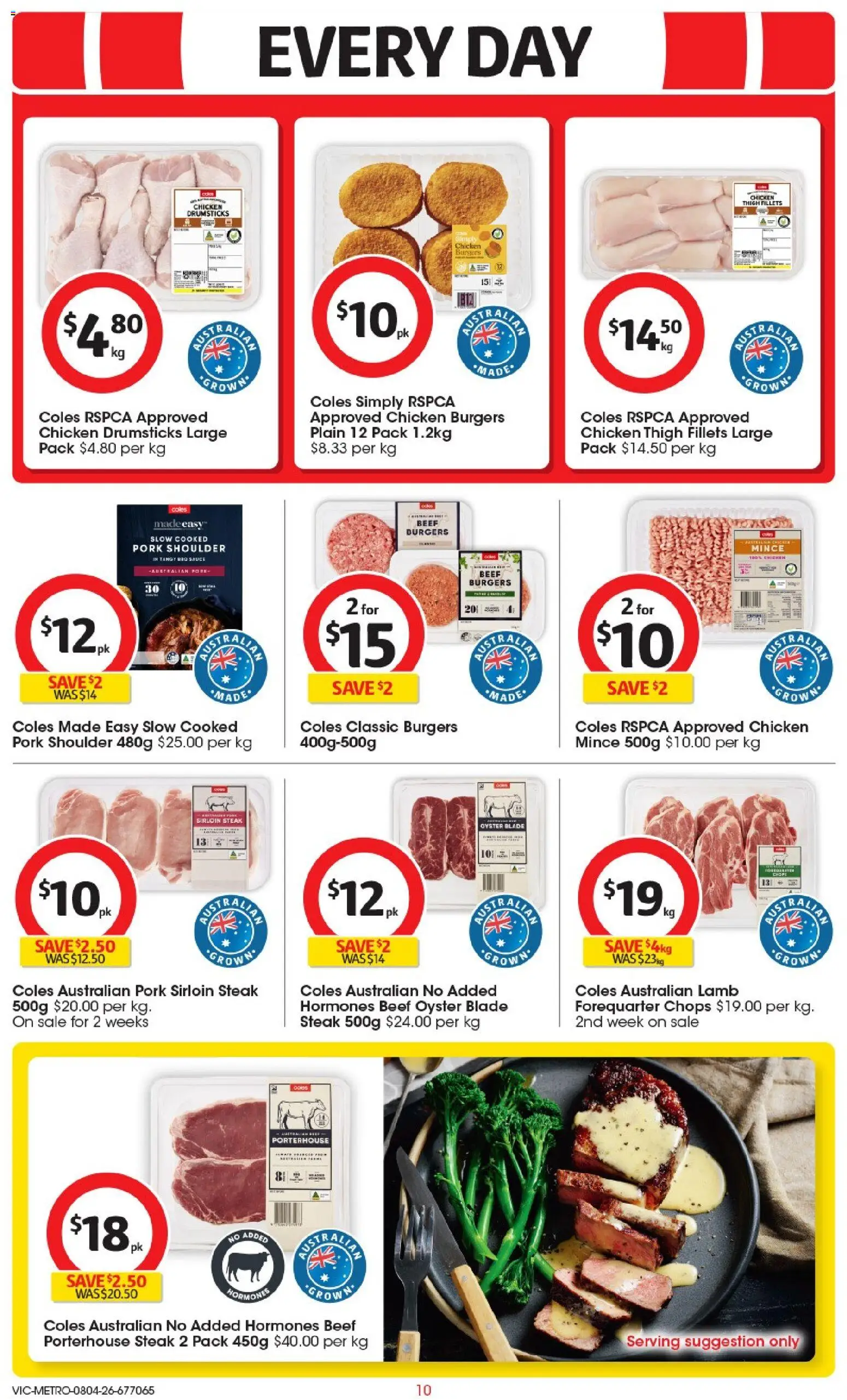 Coles catalogue - valid from 08.04.2026 | Page: 10 | Products: Chicken, Pork, Lamb, Steak