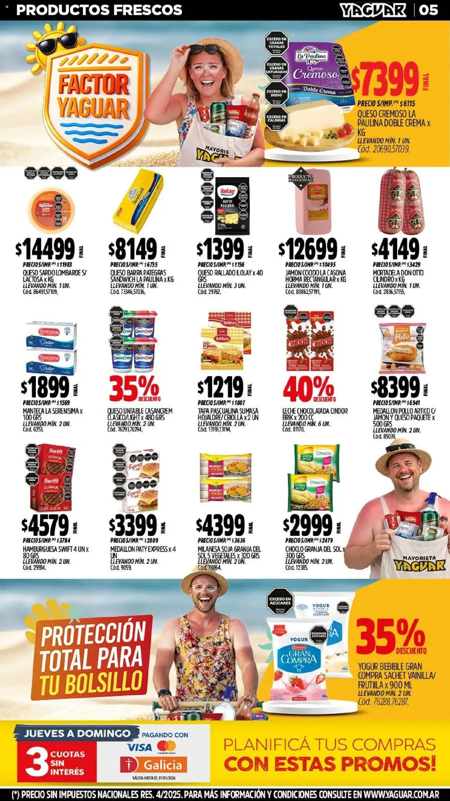 Yaguar - Oferta Semanal Misiones │ válido desde el 26.01.2026 | Página: 5 | Productos: Choclo, Jamón cocido, Mortadela, Leche