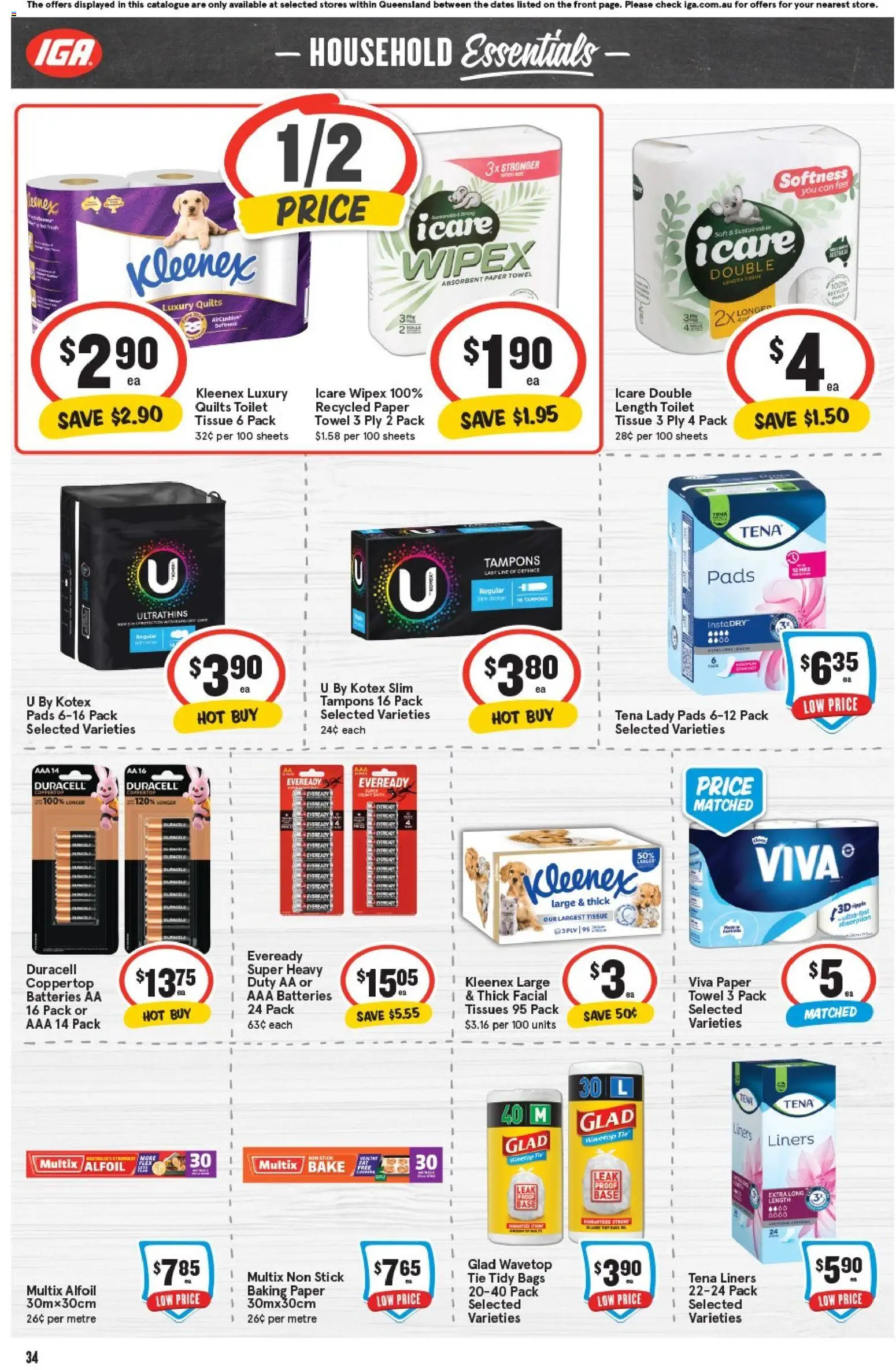 IGA catalogue - valid from 05.11.2025 | Page: 34 | Products: Toilet, Household, Batteries, Tampons
