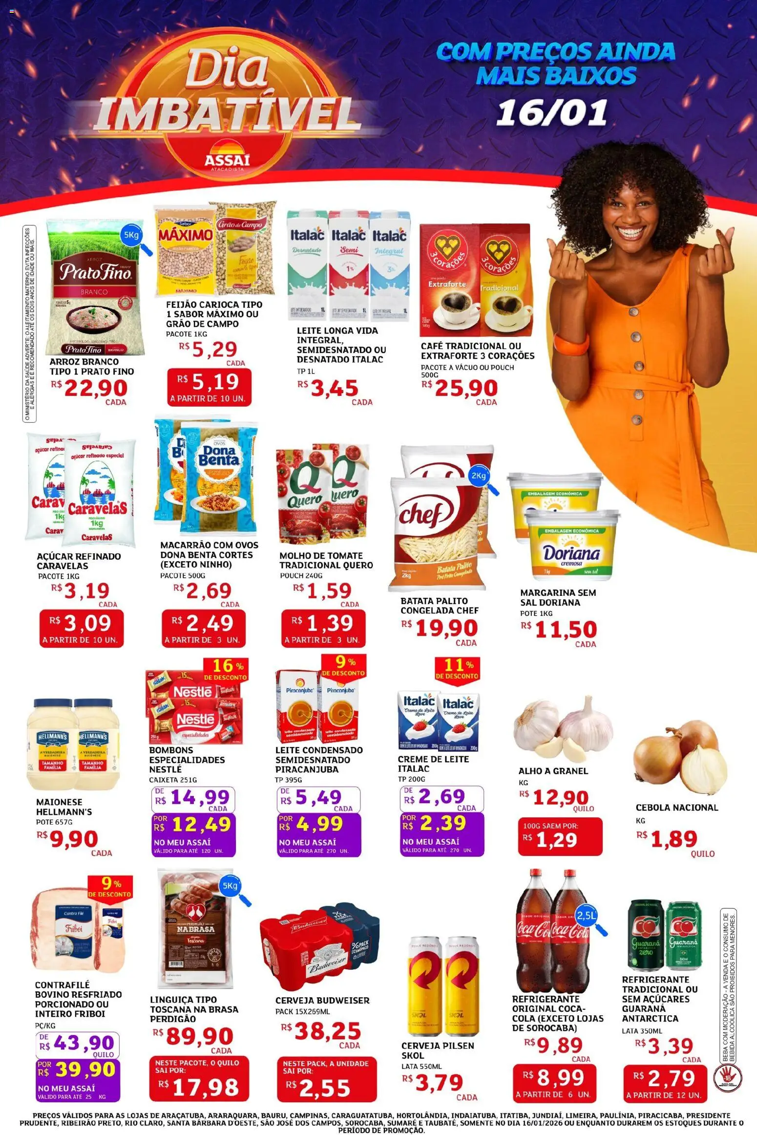 Assaí Atacadista Folheto - válido de 16.01.2026 | Página: 1 | Produtos: Molho de tomate, Leite, Cerveja, Açúcar