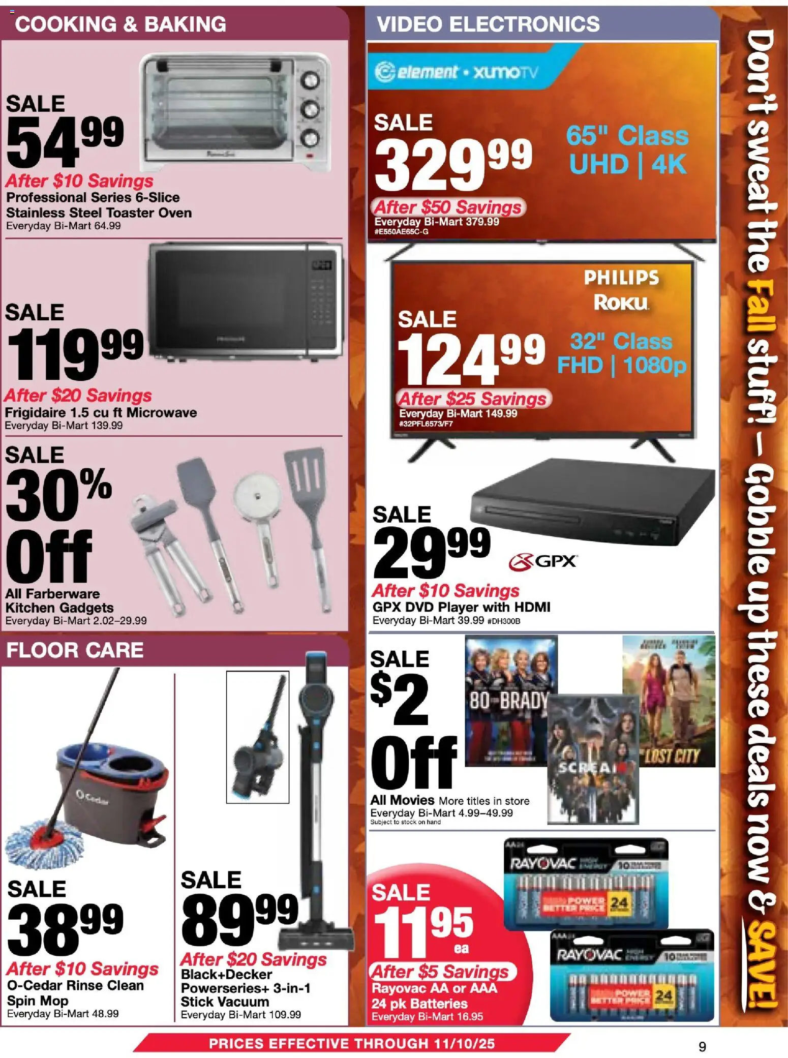 Bi-Mart Weekly Ad - valid from 28.10.2025 | Page: 9 | Products: Vacuum, Microwave, Player, Oven