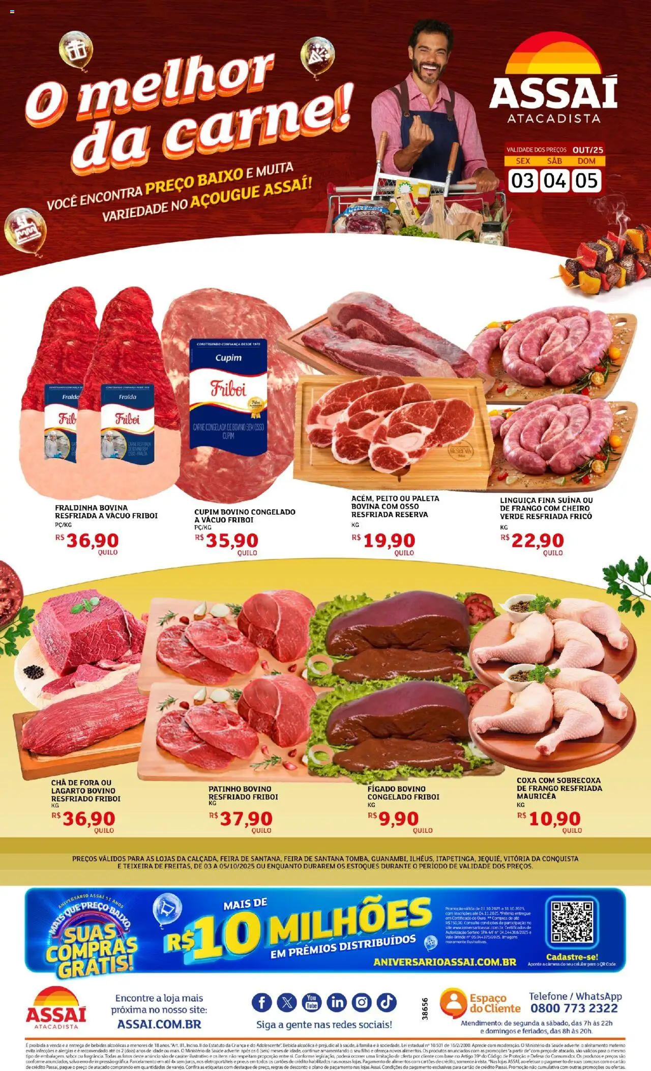 Assaí Atacadista Folheto - válido de 03.10.2025 | Página: 1 | Produtos: Linguiça, Base, Chá, Câmera