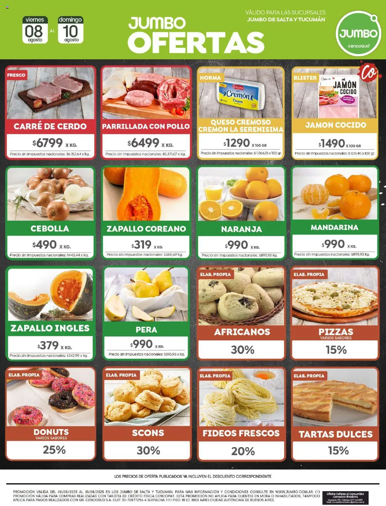 Jumbo - Ofertas | Salta y Tucumán │ válido desde el 08.08.2025 | Página: 7 | Productos: Zapallo, Jamón cocido, Queso, Cerdo