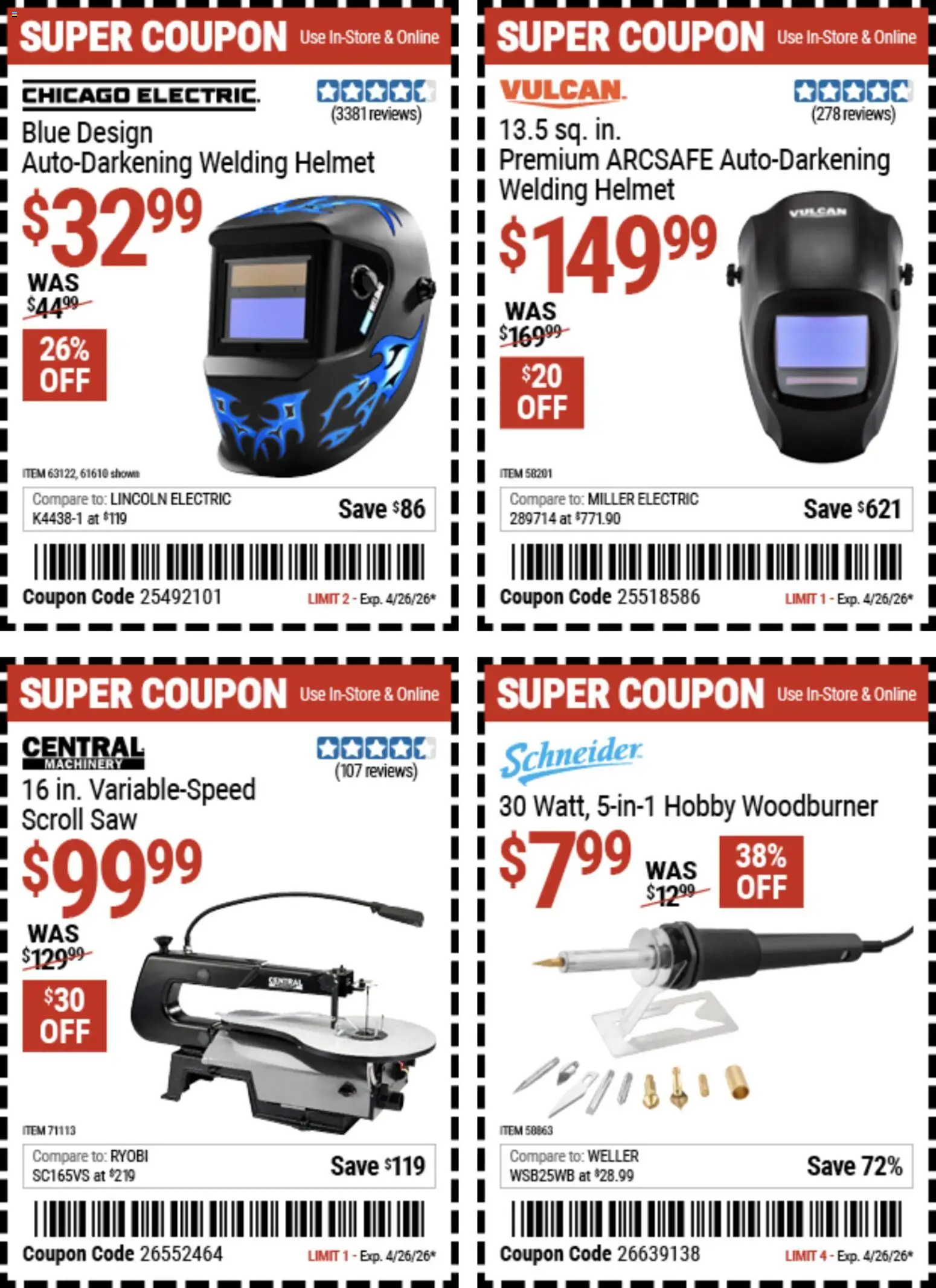 Harbor Freight Weekly Ad - valid from 14.04.2026 | Page: 3 | Products: Saw, Welding Helmet