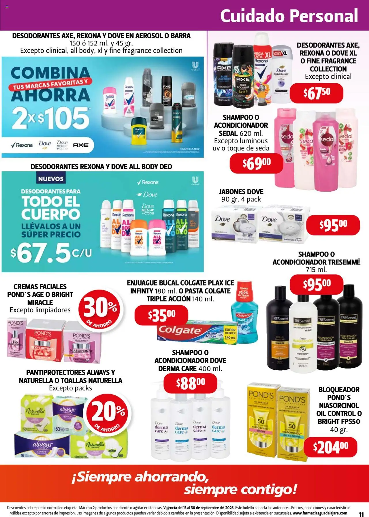 Nuevas ofertas de Farmacia Guadalajara válidas en toda la República Mexicana desde el 15.09.2025. ¡Encuentra las mejores ofertas en Farmacia Guadalajara - Catálogo! | Página: 11 | Productos: Pasta, Bloqueador, Toallas, Acondicionador