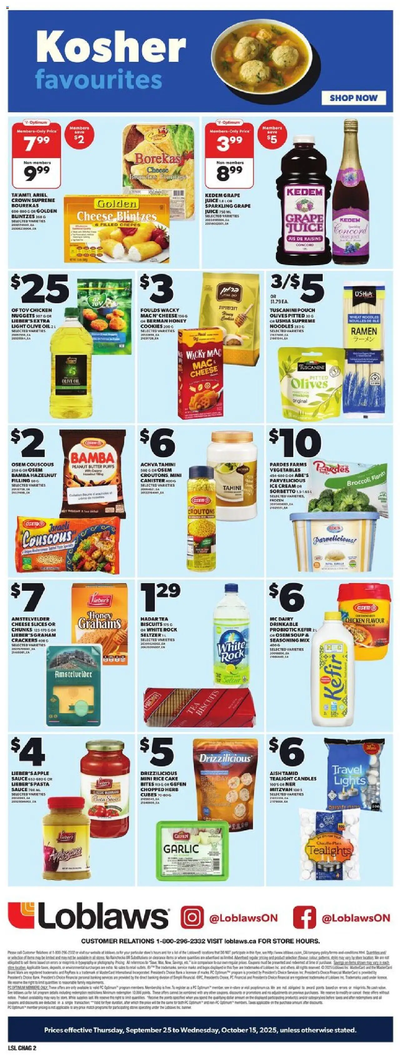 Loblaws flyer valid from 25.09.2025 | Page: 2 | Products: Noodles, Pasta, Cream, Chicken