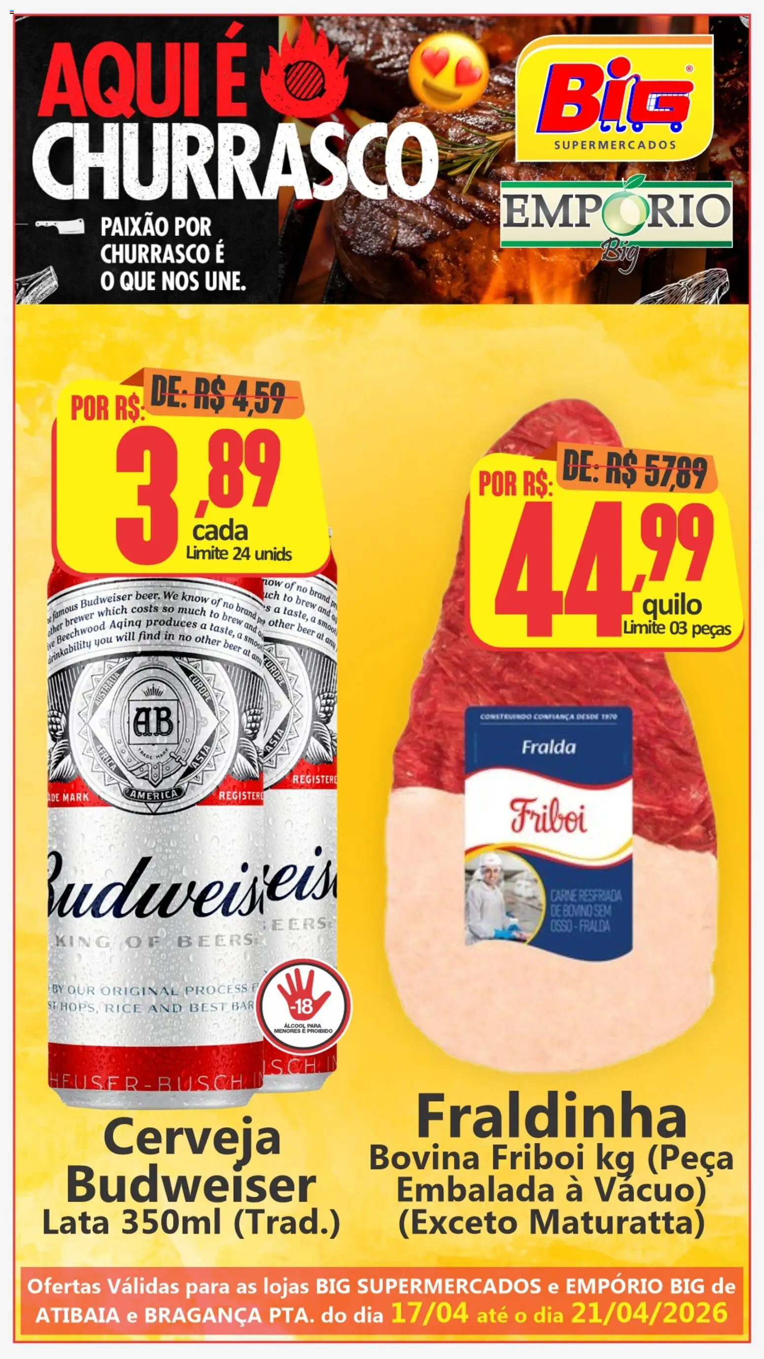 Big Supermercados Folheto - válido de 17.04.2026 | Página: 4 | Produtos: Fraldinha, Cerveja, Carne