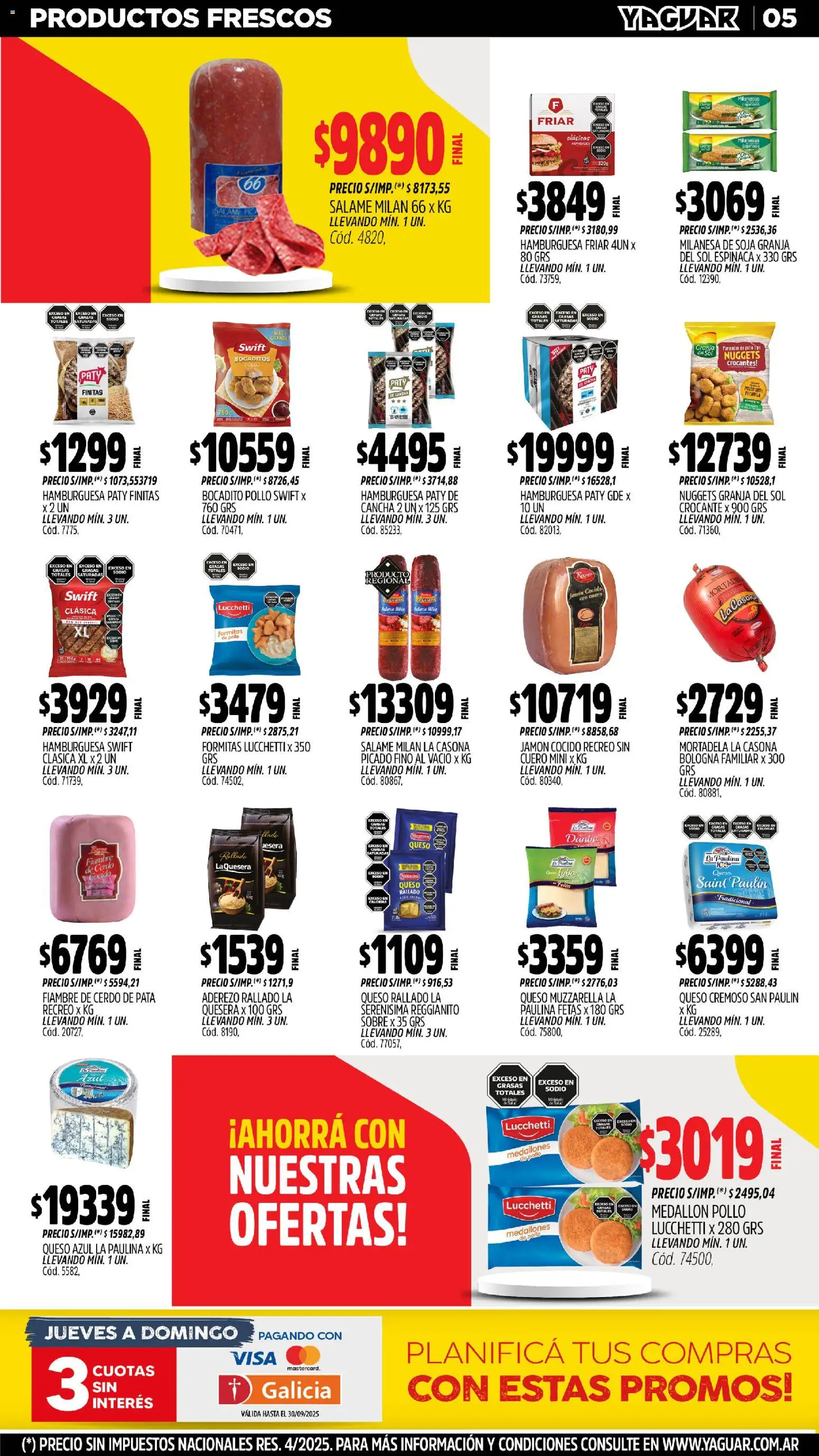 Yaguar - Mendoza │ válido desde el 27.10.2025 | Página: 5 | Productos: Sobre, Milanesa, Queso, Salame