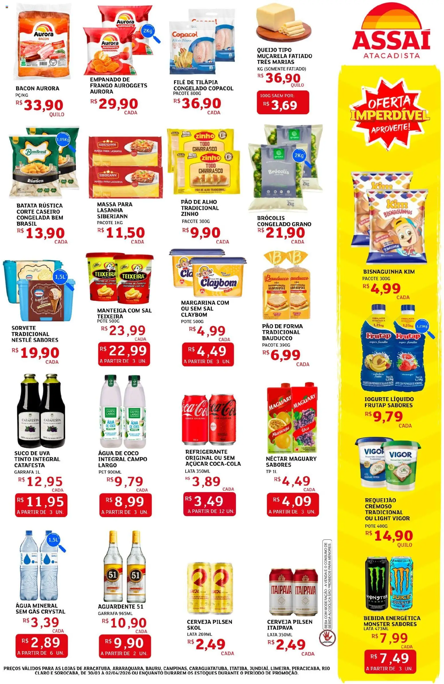 Assaí Atacadista Folheto - válido de 30.03.2026 | Página: 3 | Produtos: Maracujá, Água de coco, Pão de forma, Açúcar