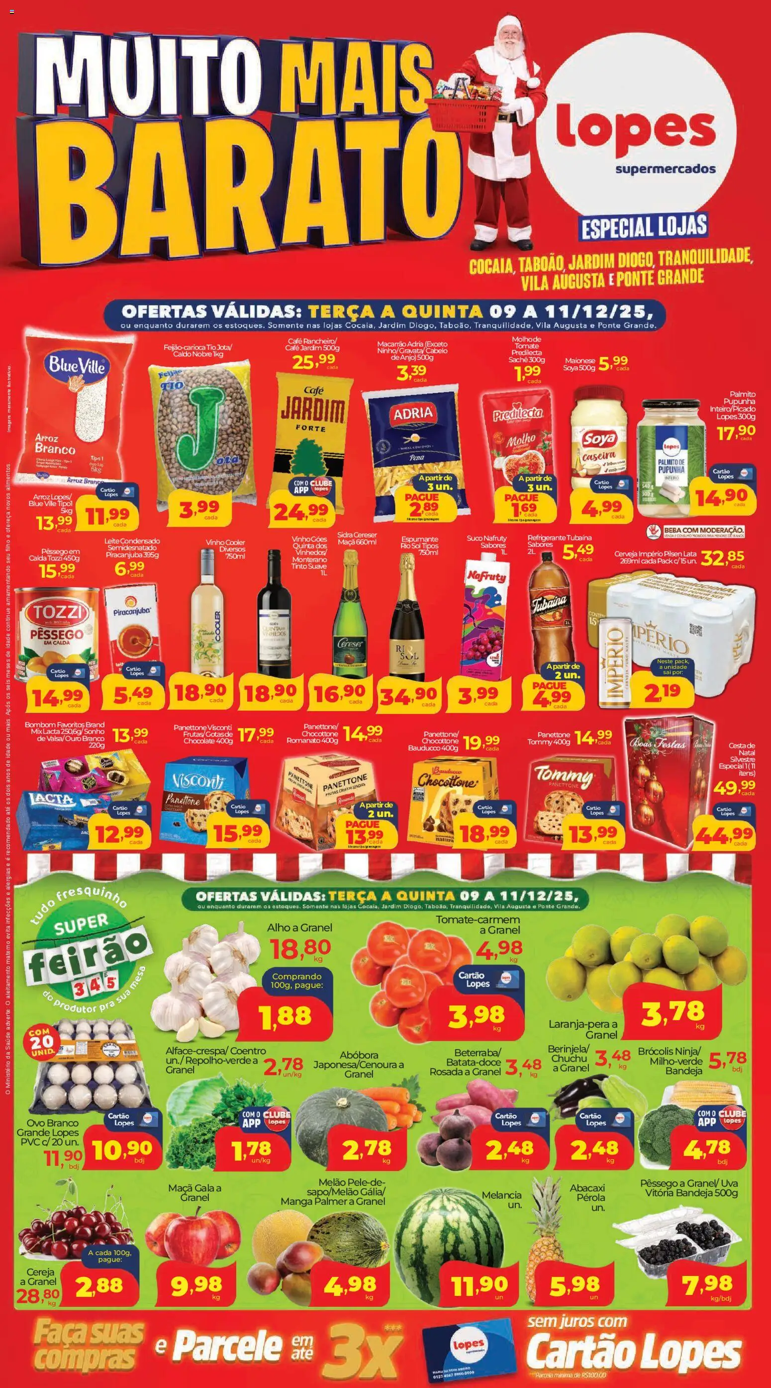 Lopes Supermercados Folheto - válido de 09.12.2025 | Página: 1 | Produtos: Pêssego, Pupunha, Suco, Brócolis