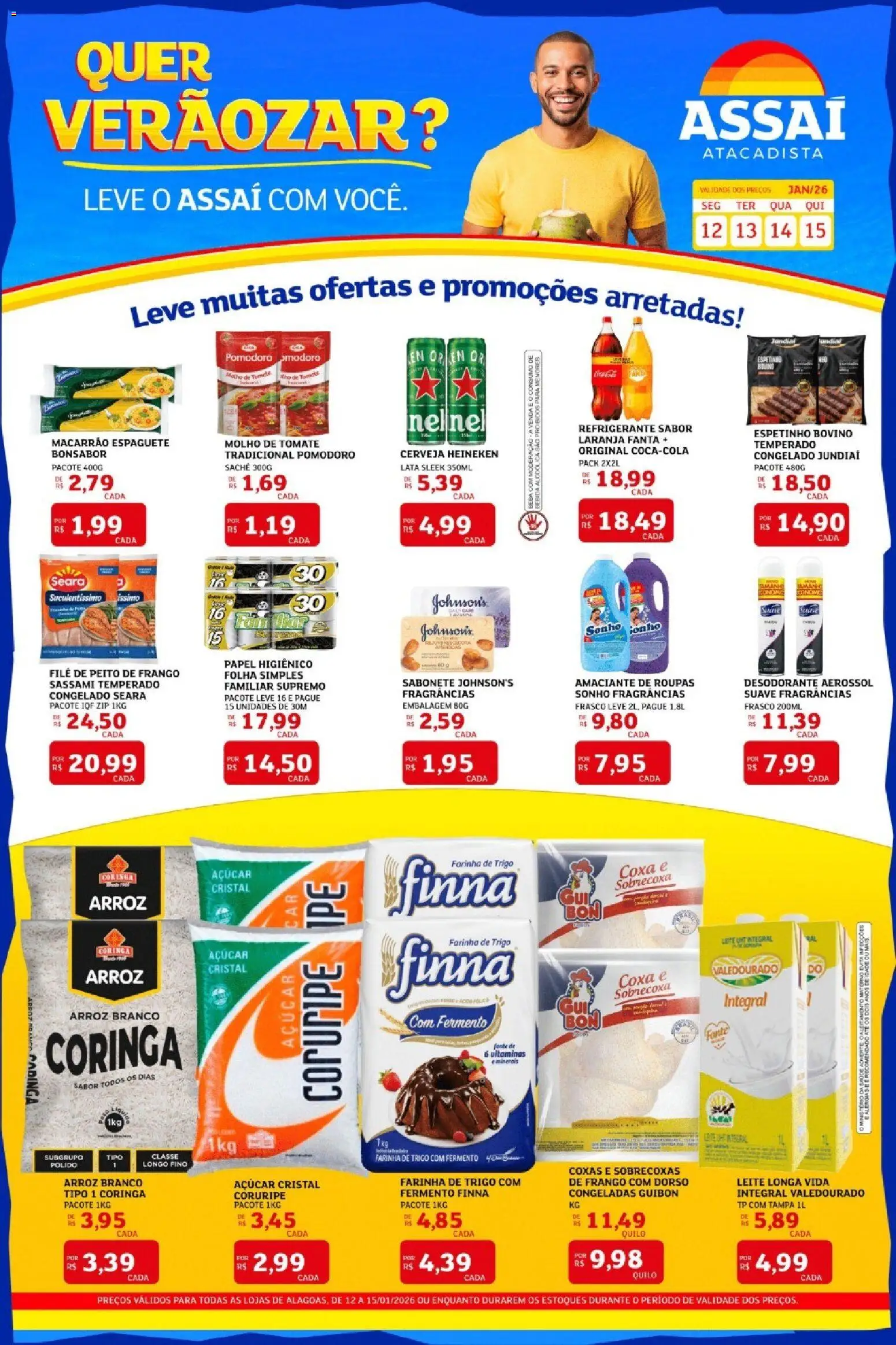 Assaí Atacadista Folheto - válido de 12.01.2026 | Página: 1 | Produtos: Amaciante de roupas, Farinha de trigo, Cerveja Heineken, Roupas