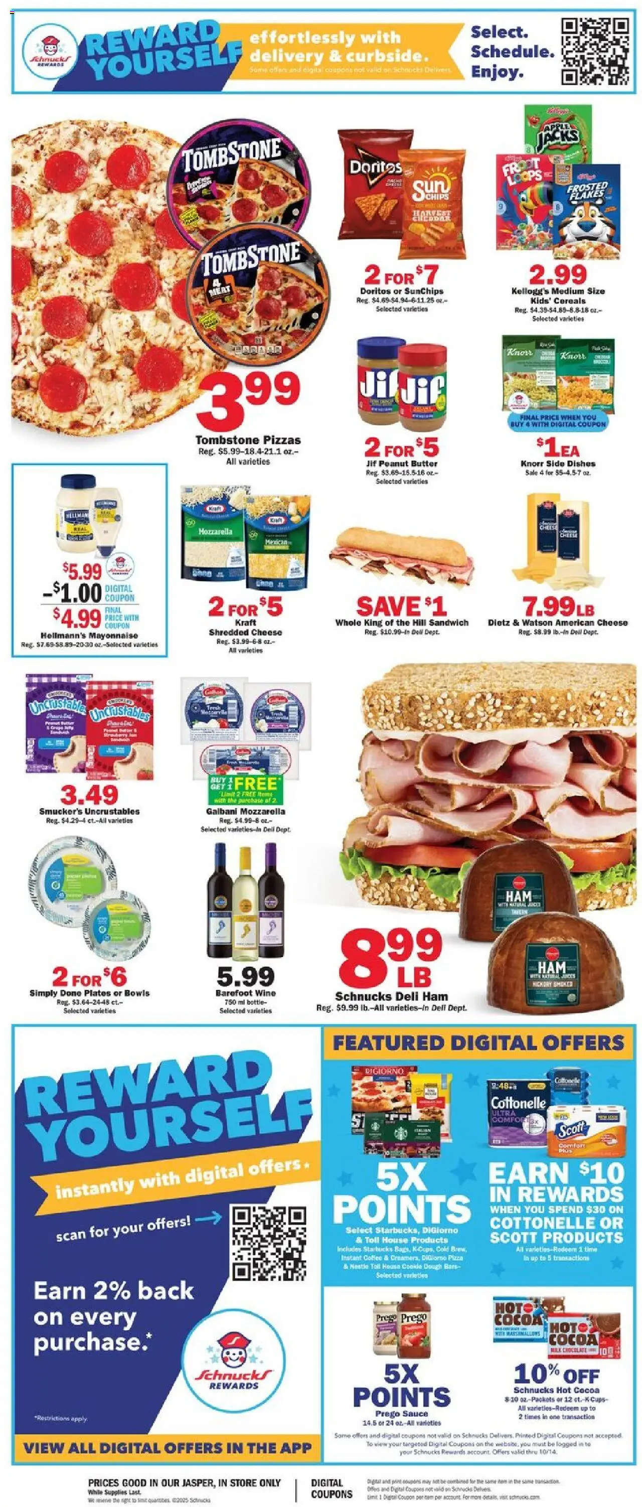 Schnucks Weekly Print Ad - IN - valid from 08.10.2025 | Page: 2 | Products: Butter, Ham, Pizza, Sauce