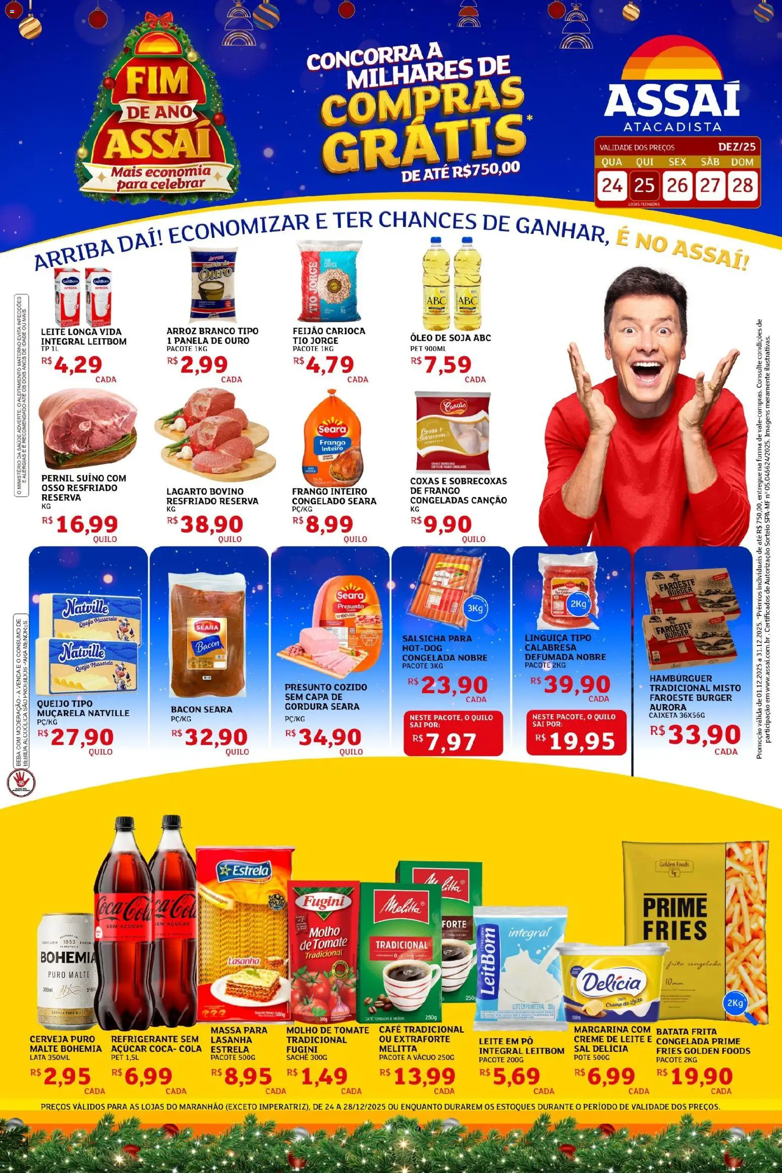 Assaí Atacadista Folheto - válido de 24.12.2025 | Página: 1 | Produtos: Linguiça, Batata, Frango, Margarina
