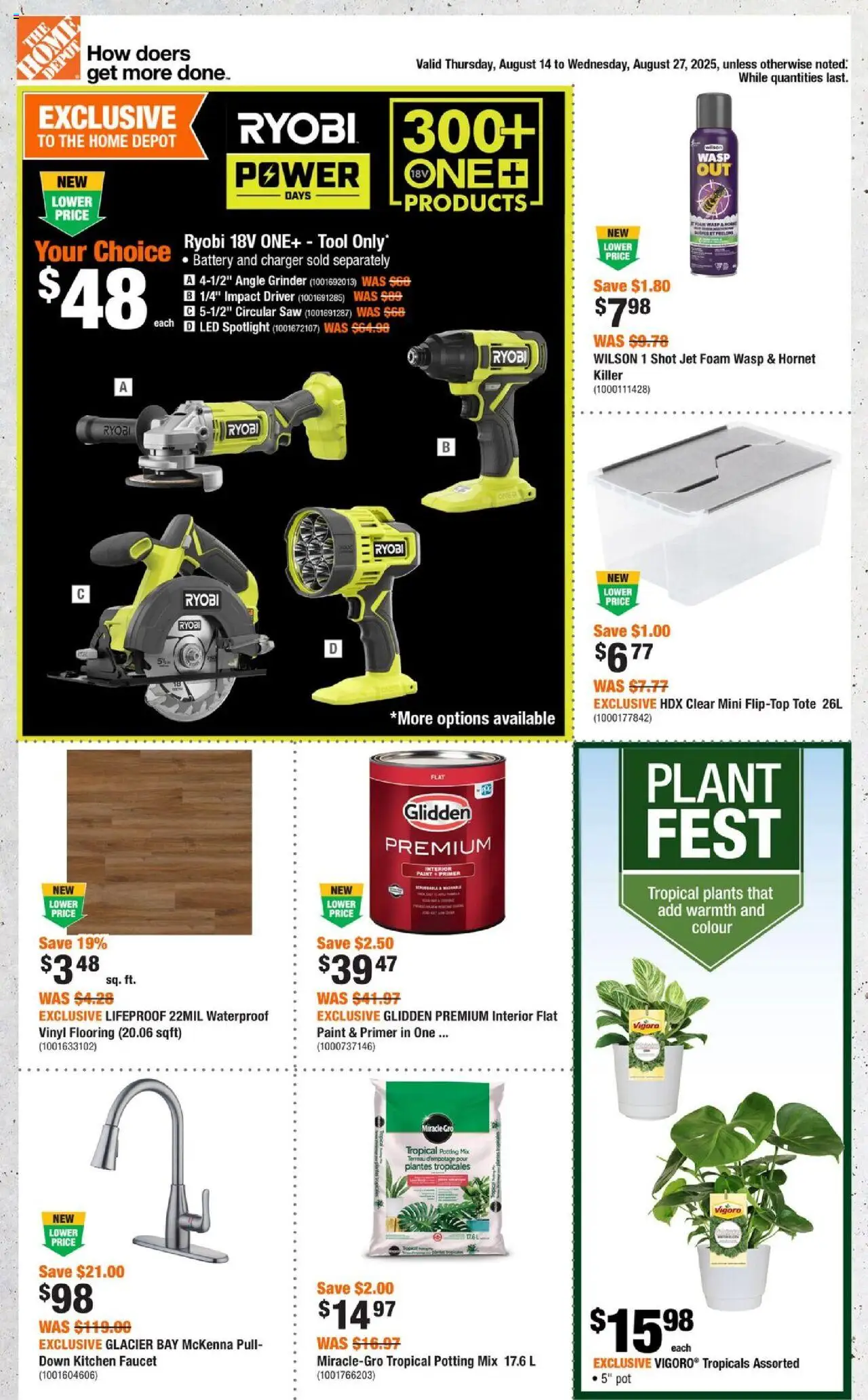 Home Depot flyer valid from 14.08.2025 | Page: 1 | Products: Grinder, Battery