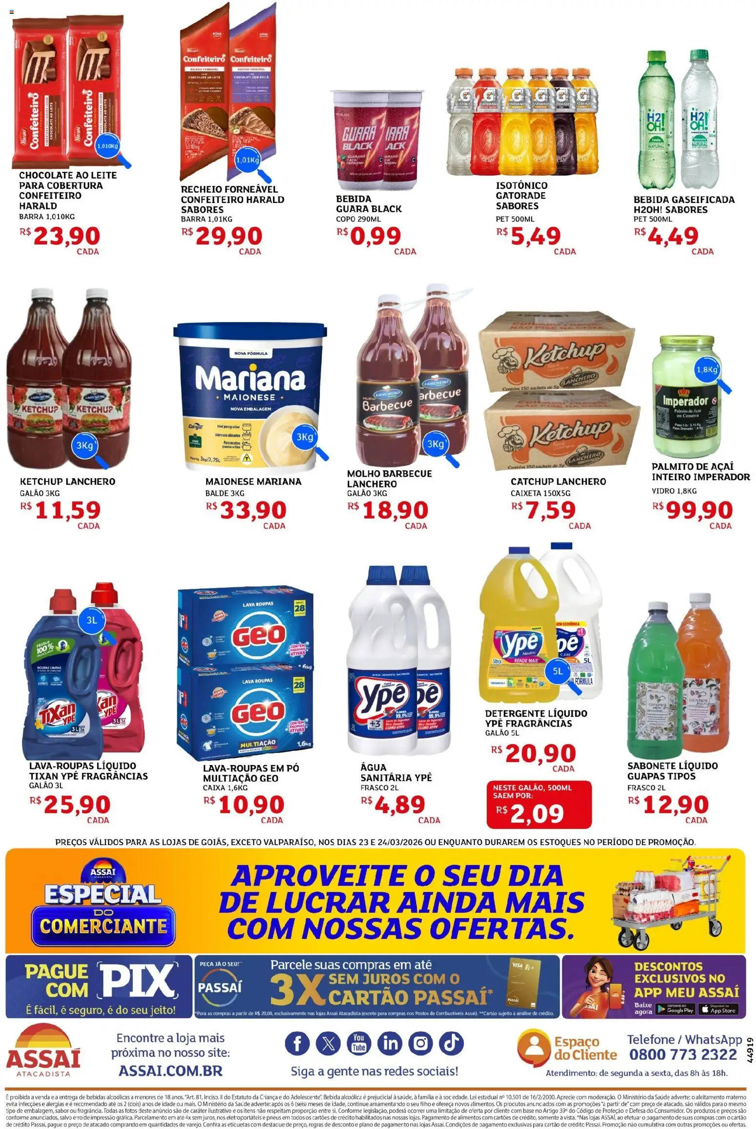 Assaí Atacadista Folheto - válido de 23.03.2026 | Página: 2 | Produtos: Palmito, Gatorade, Sabonete, Pá