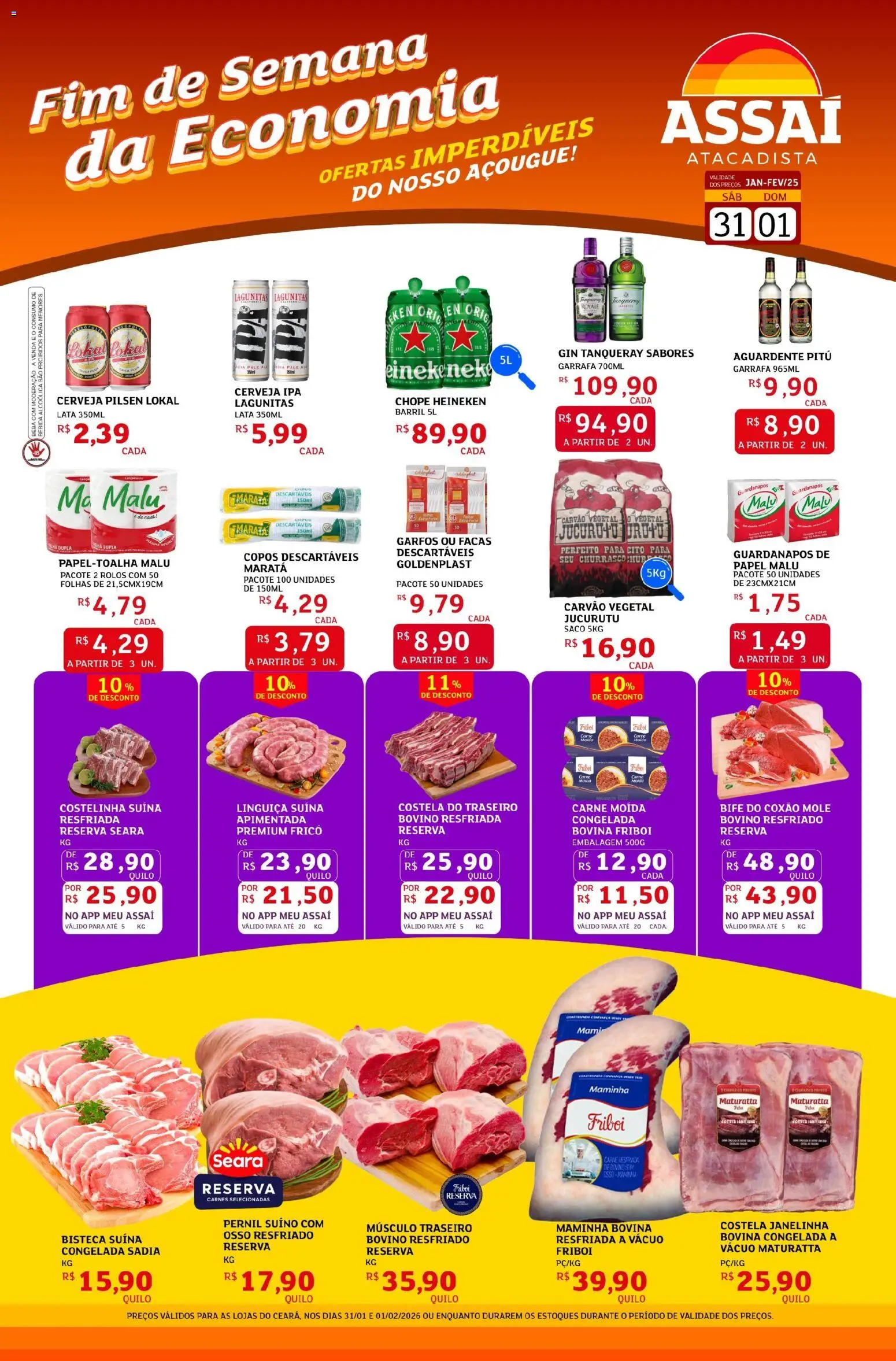Assaí Atacadista Folheto - válido de 31.01.2026 | Página: 1 | Produtos: Maminha, Cerveja, Gin, Bebida