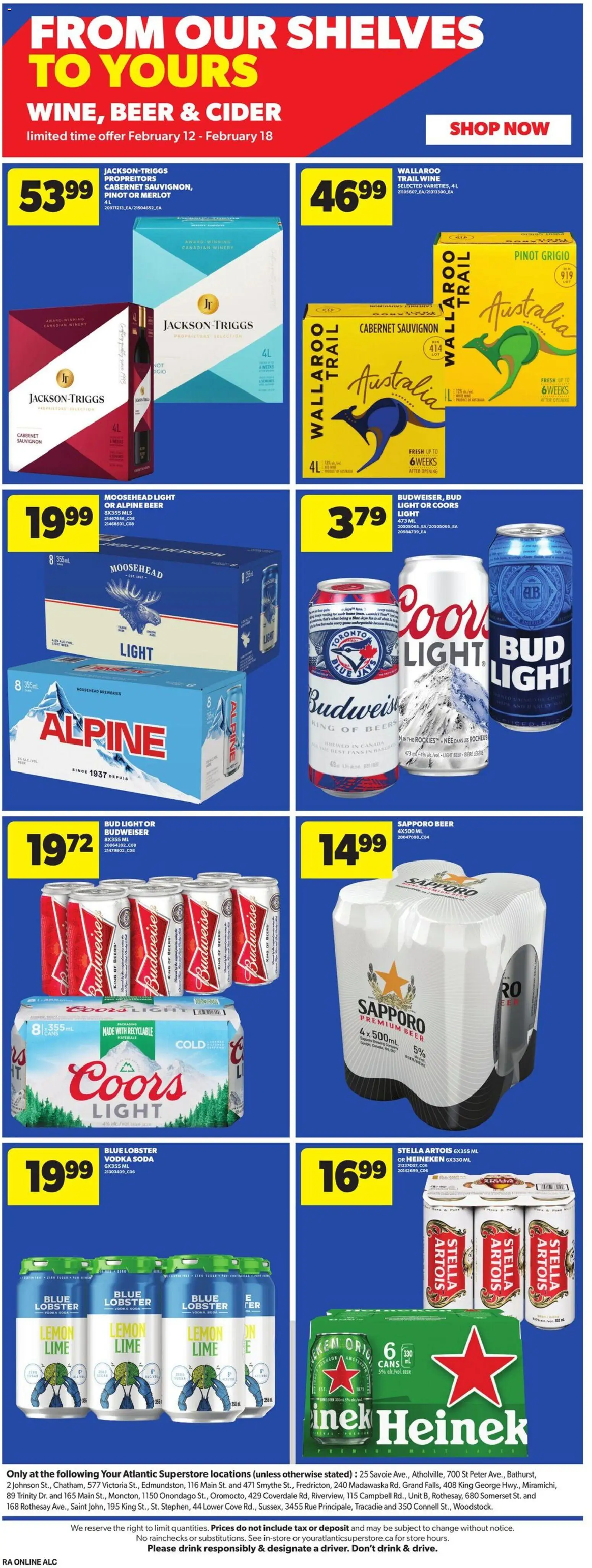 Atlantic Superstore flyer valid from 12.02.2026 | Page: 10 | Products: Vodka, Wine, Beer