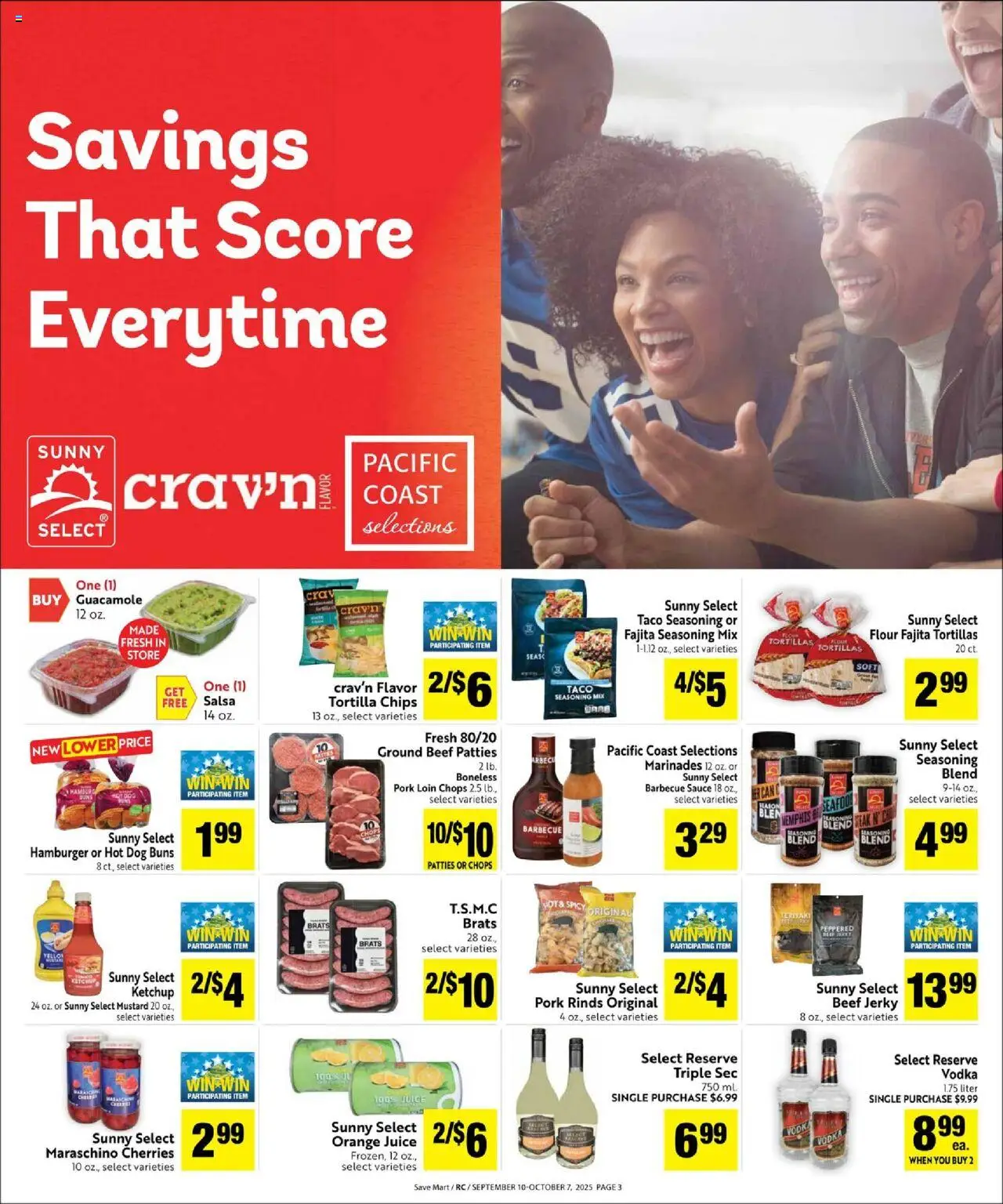 Save Mart Save Even More - valid from 10.09.2025 | Page: 3 | Products: Juice, Vodka, Sauce, Seafood