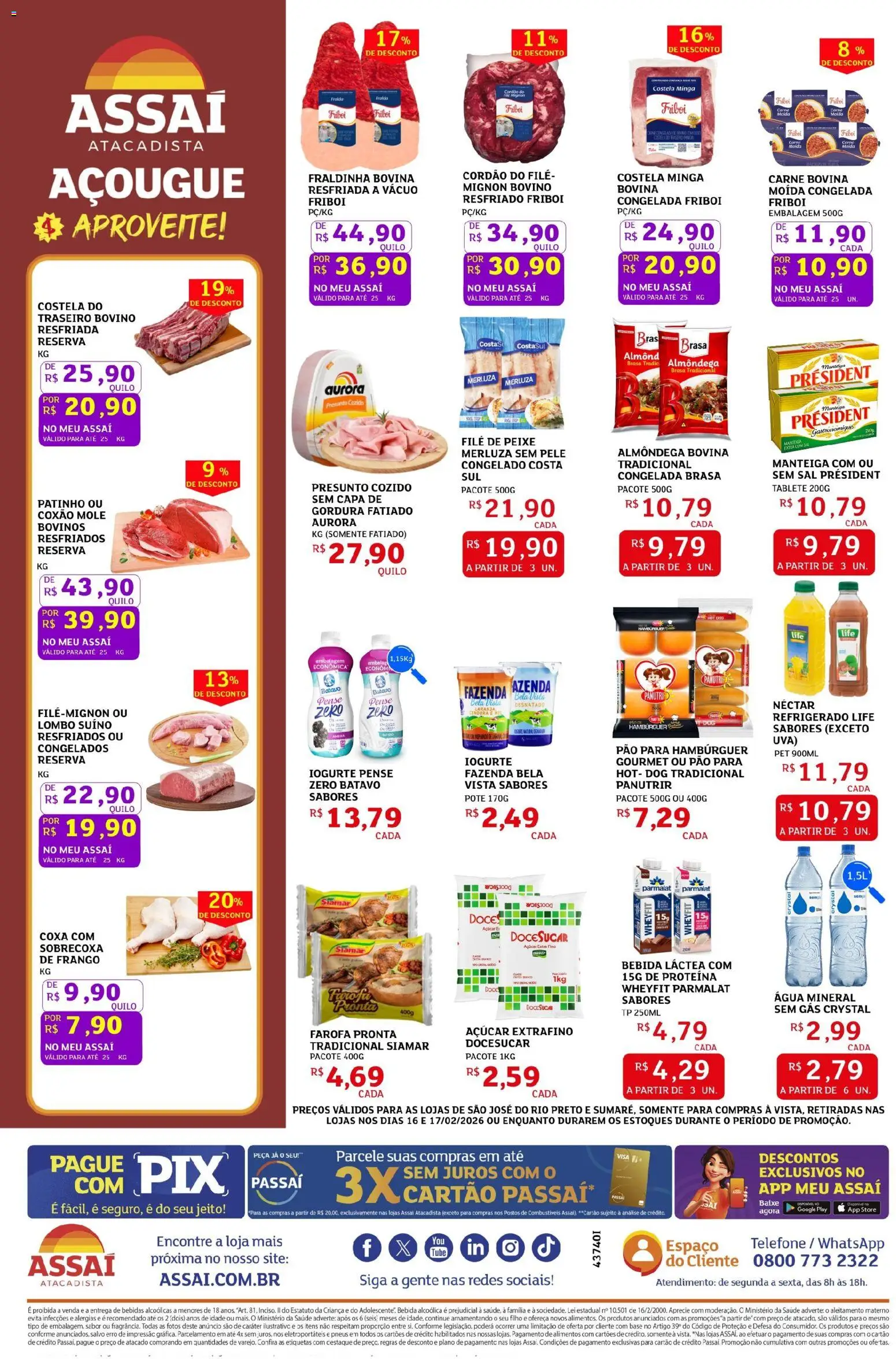 Assaí Atacadista Folheto - válido de 16.02.2026 | Página: 2 | Produtos: Cenoura, Hambúrguer, Água mineral, Açúcar