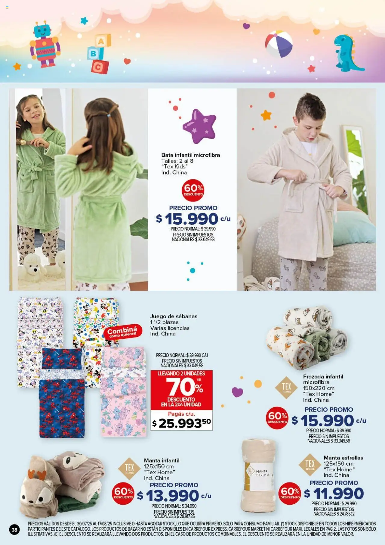 Carrefour - Día de la Niñez │ válido desde el 30.07.2025 | Página: 38 | Productos: Caso, Sabanas, Bata, Frazada